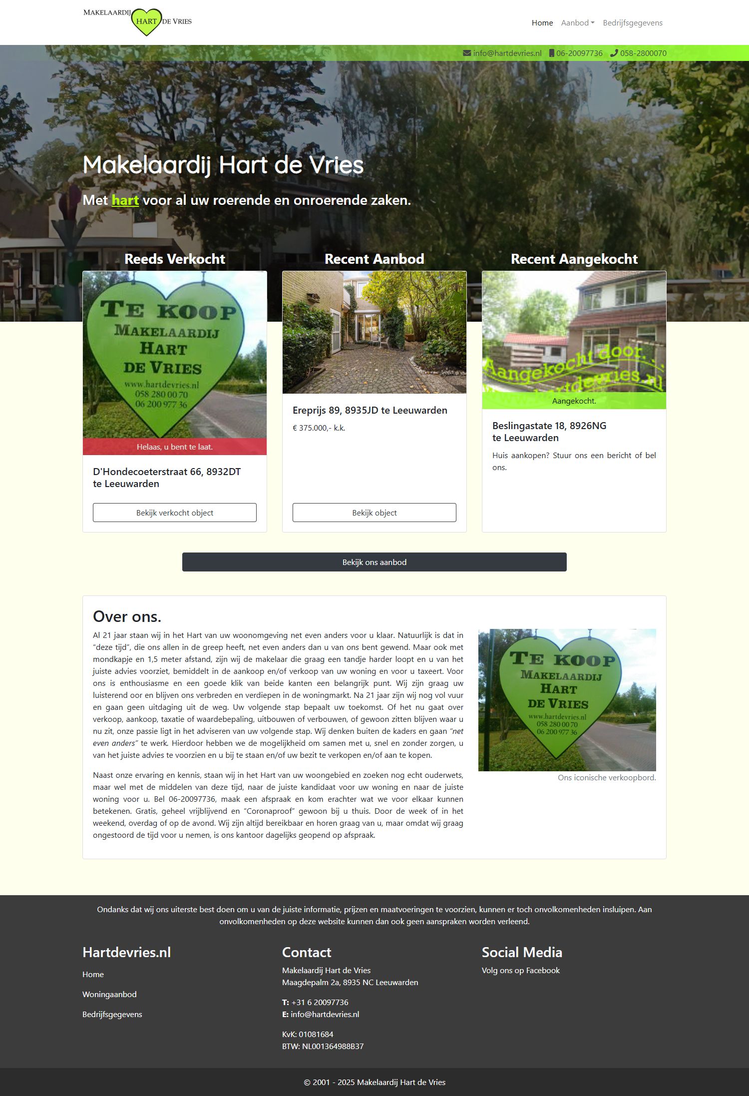 Capture d'écran du site web de www.hartdevries.nl