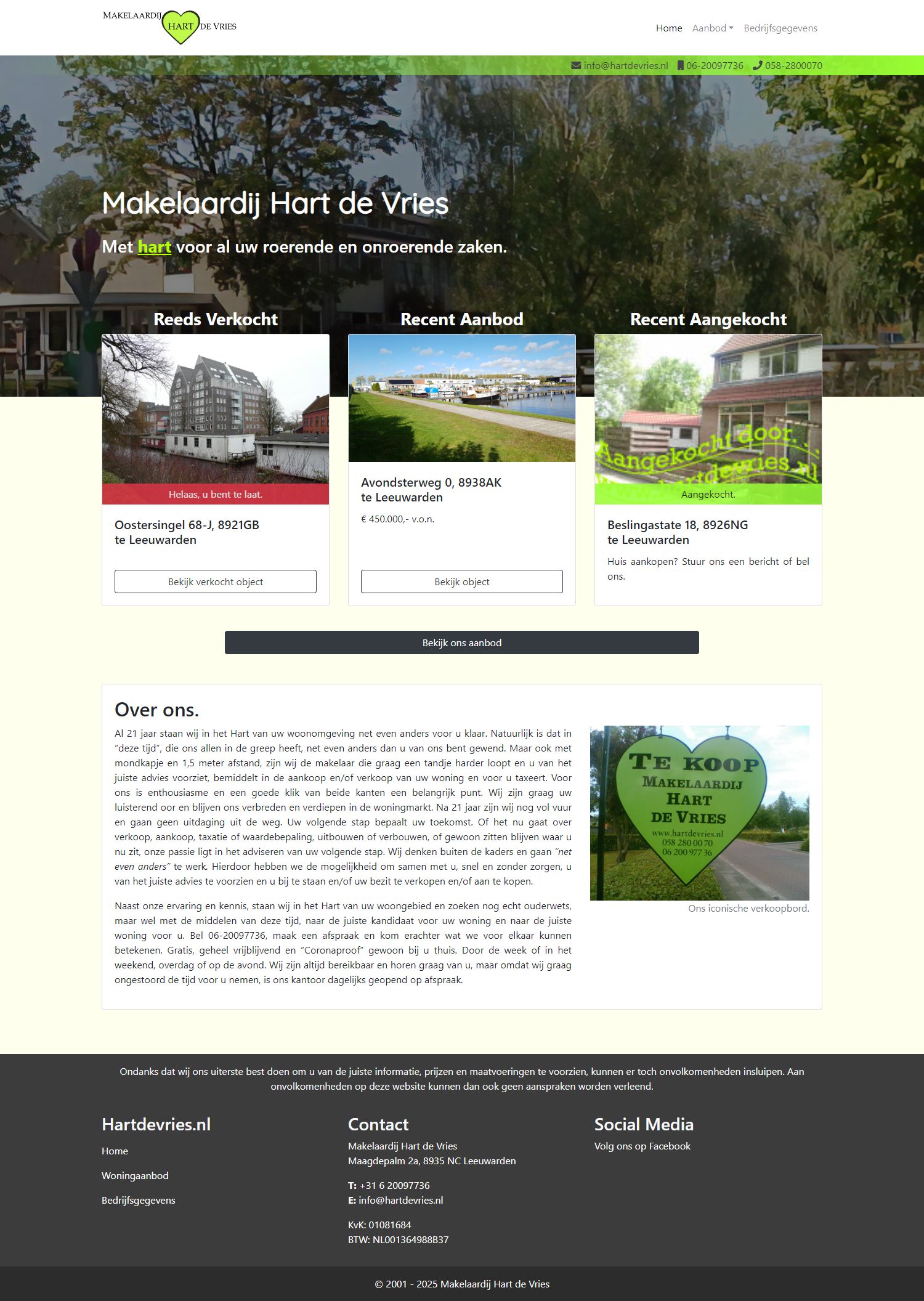 Screenshot van de website van www.hartdevries.nl