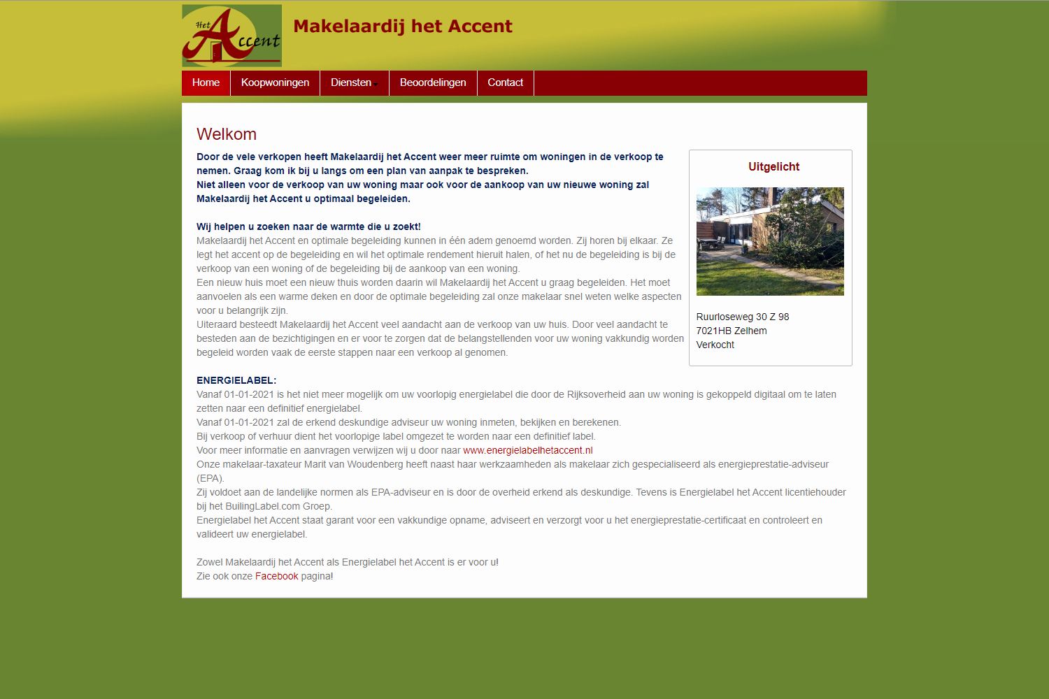 Screenshot van de website van www.makelaardijhetaccent.nl