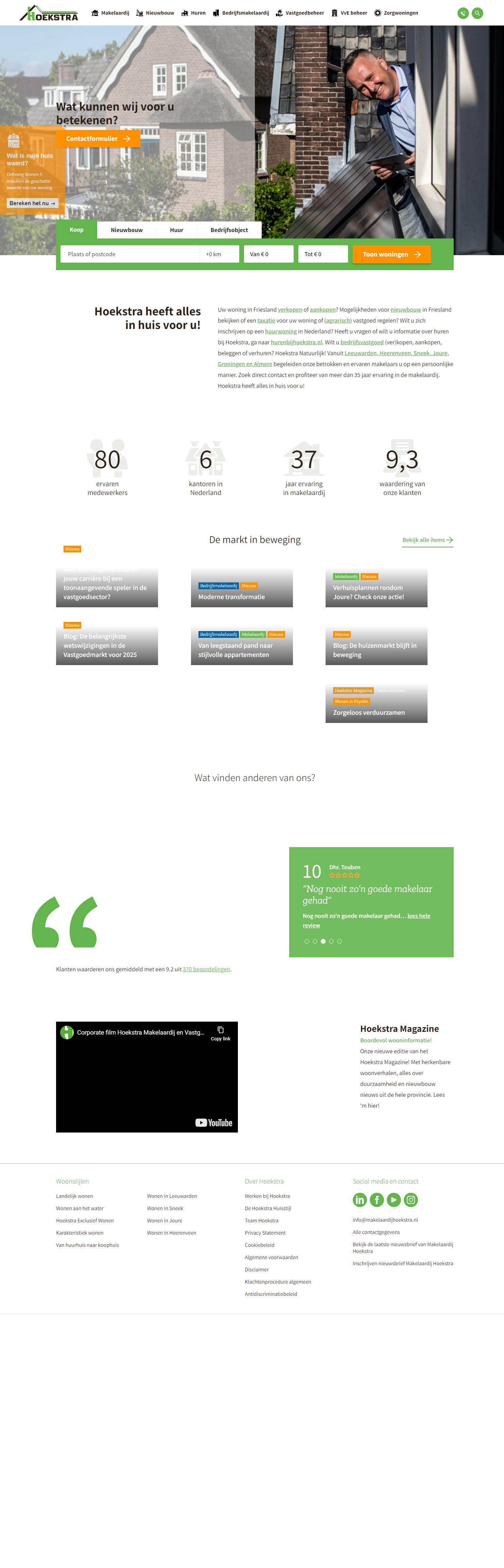 Screenshot van de website van www.makelaardijhoekstra.nl