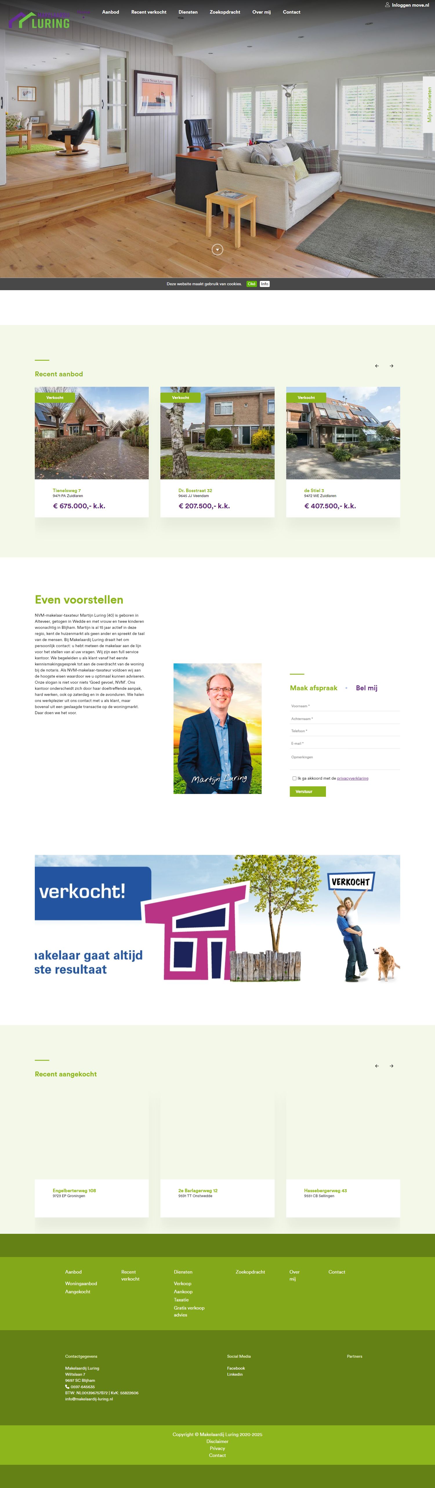 Screenshot van de website van www.makelaardij-luring.nl