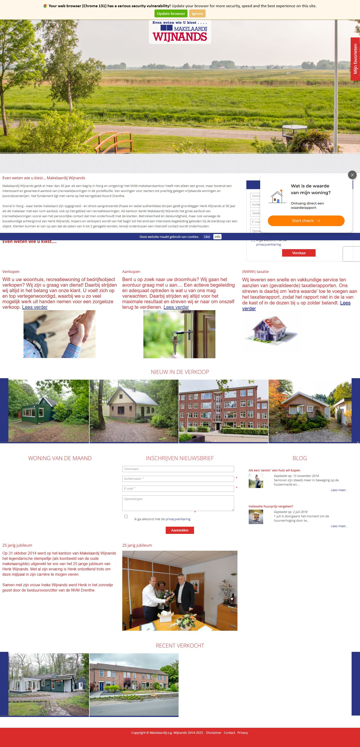 Screenshot of the website of www.makelaardijwijnands.nl