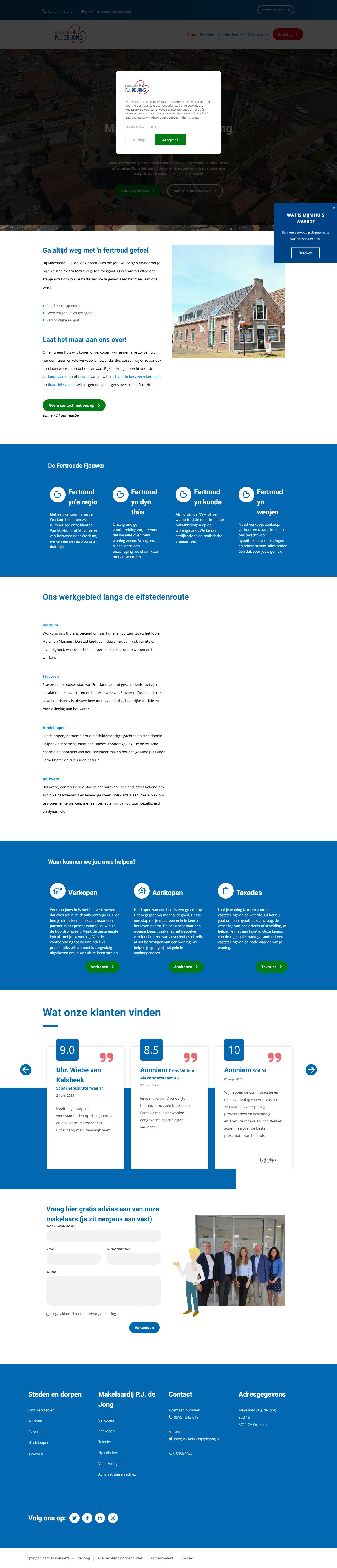 Screenshot van de website van www.makelaardijpjdejong.nl