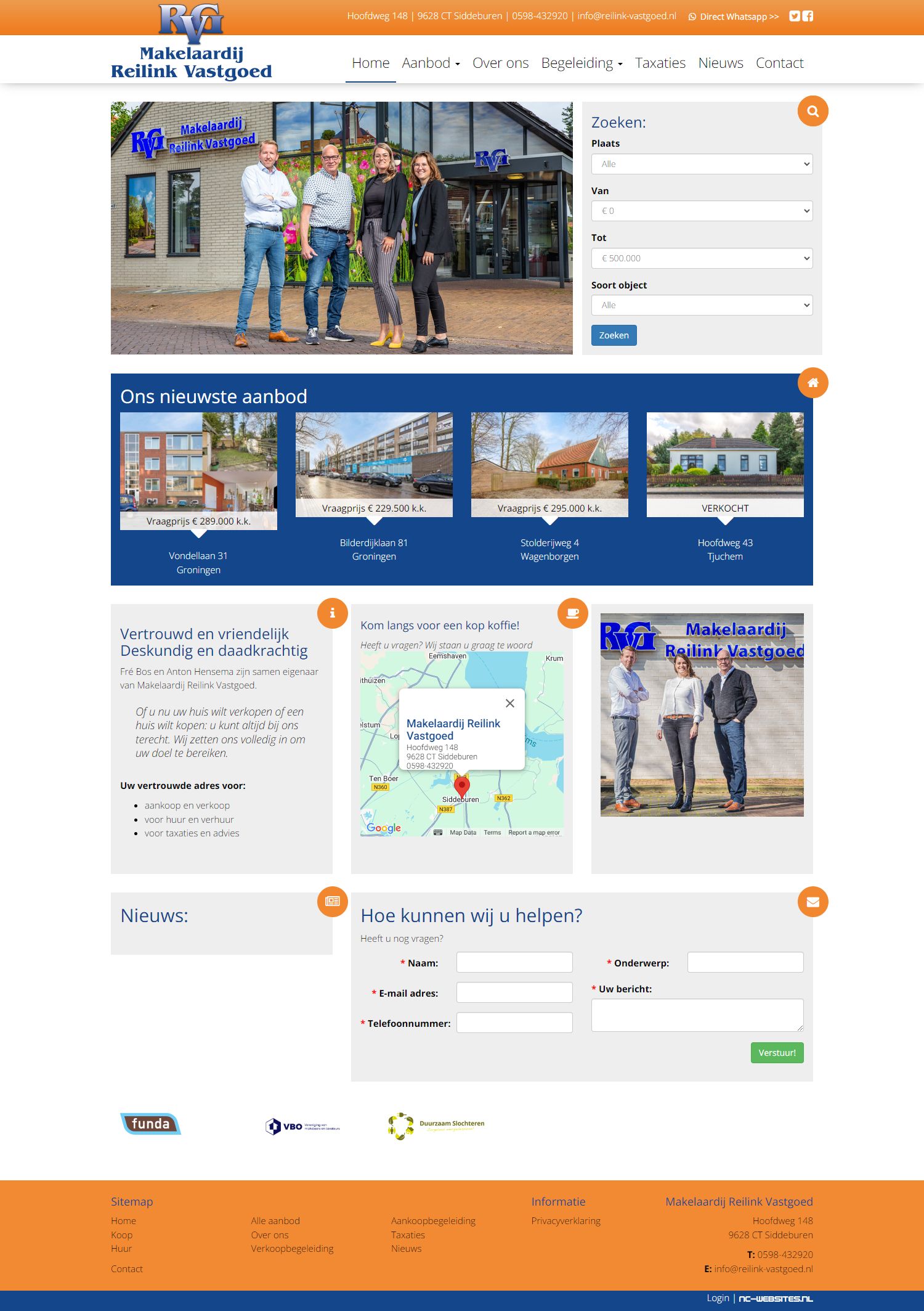 Screenshot van de website van www.reilink-vastgoed.nl