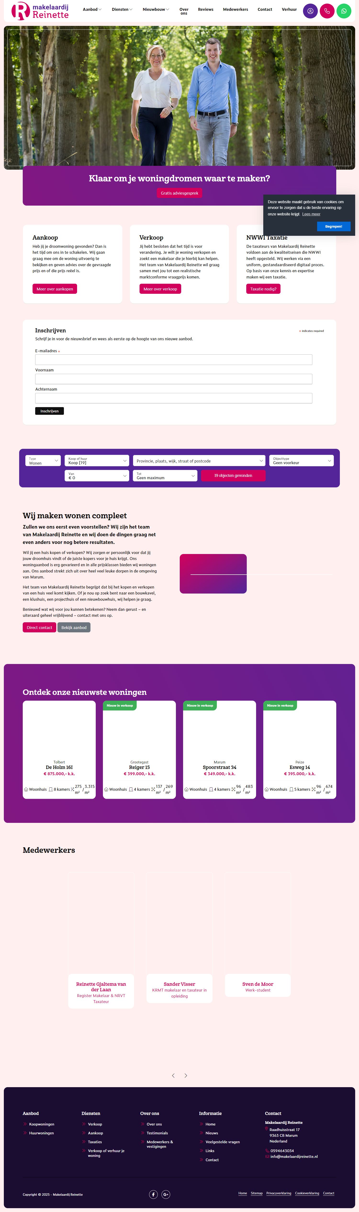 Screenshot van de website van www.makelaardijreinette.nl