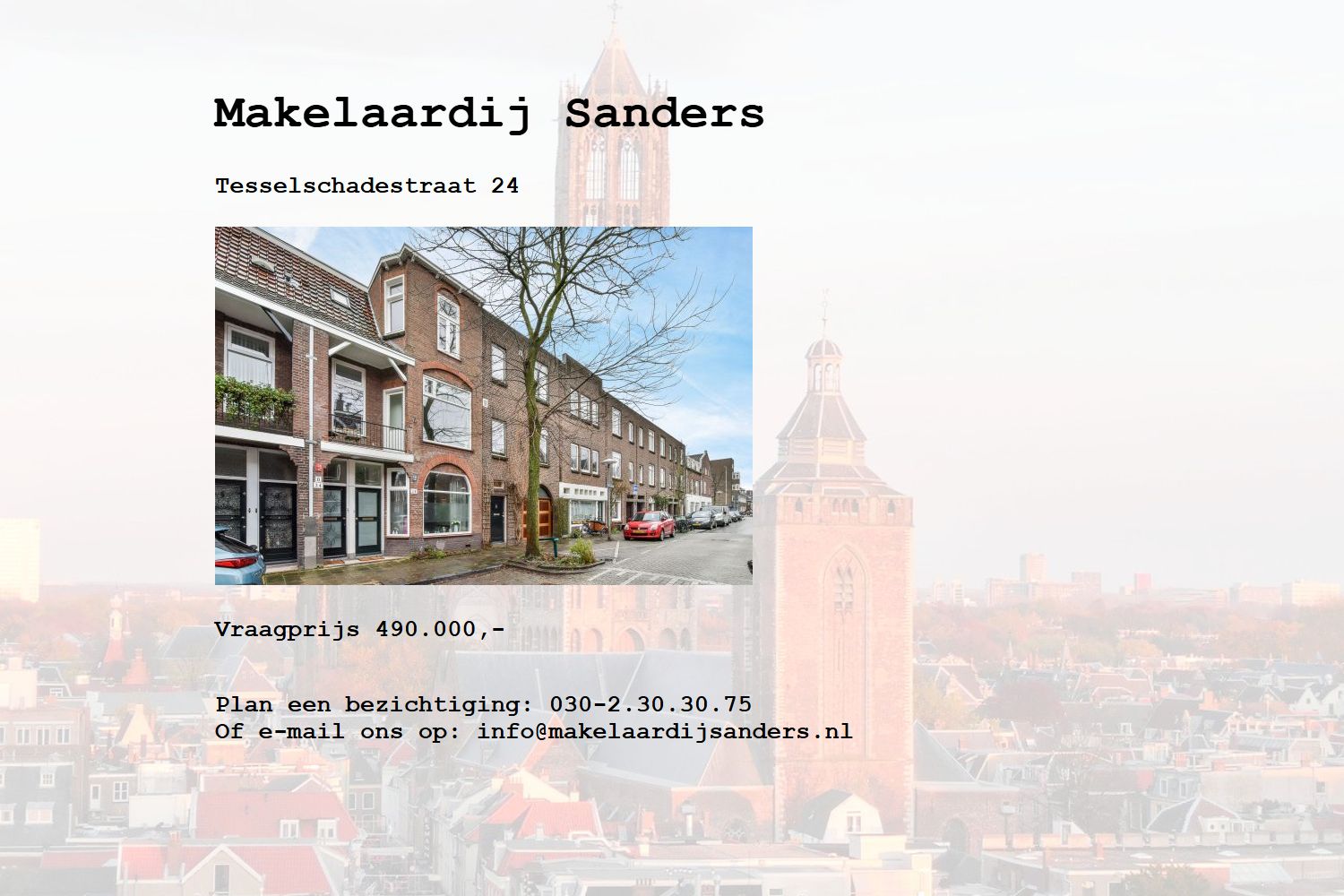 Screenshot van de website van www.makelaardijsanders.nl
