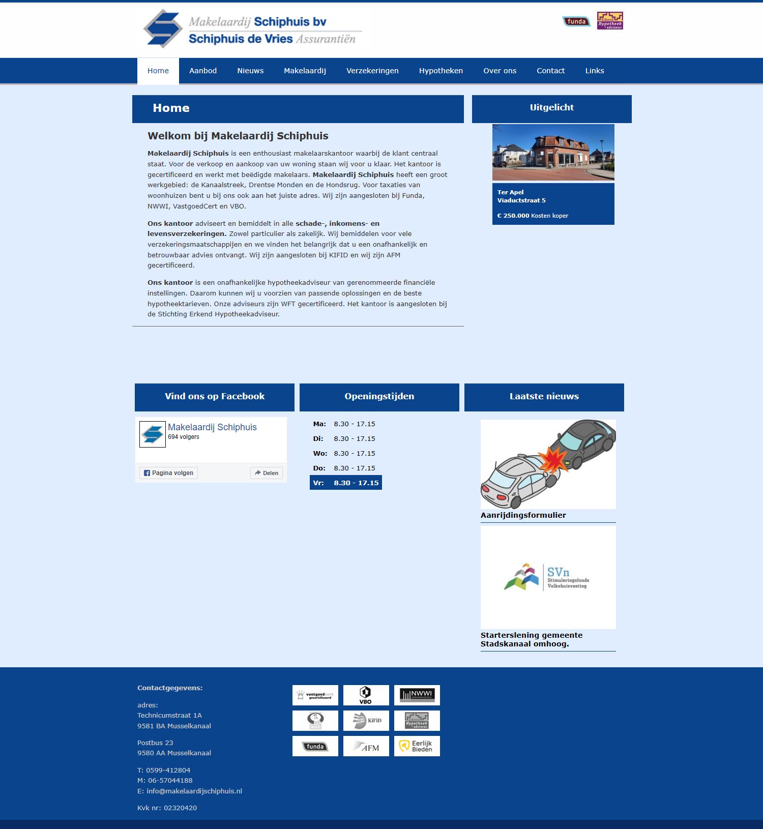 Screenshot van de website van www.makelaardijschiphuis.nl