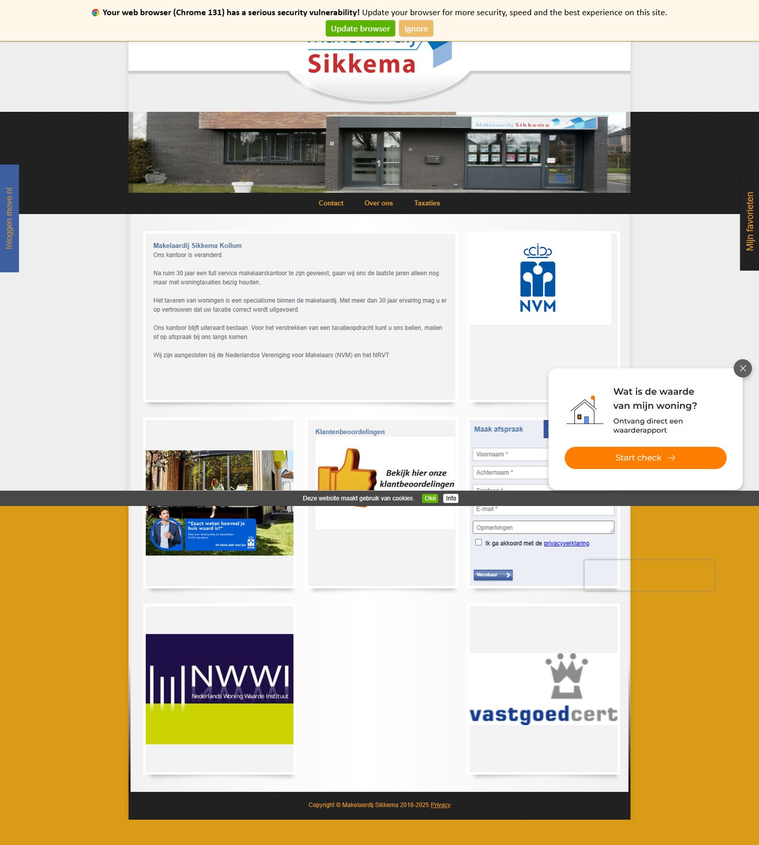 Screenshot van de website van www.sikkemamakelaar.nl