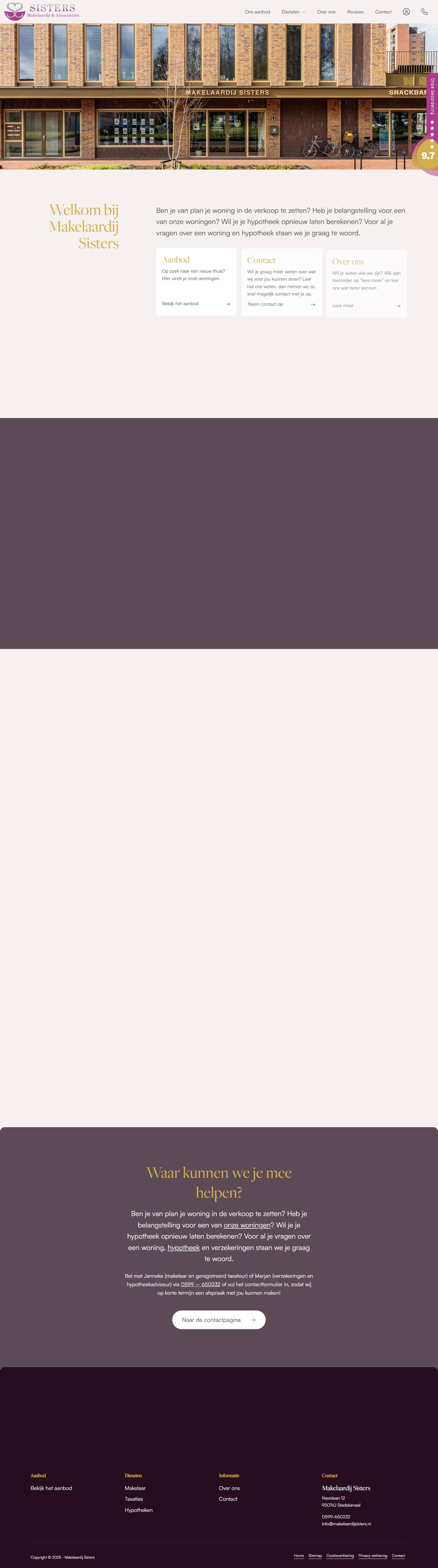 Screenshot of the website of www.makelaardijsisters.nl