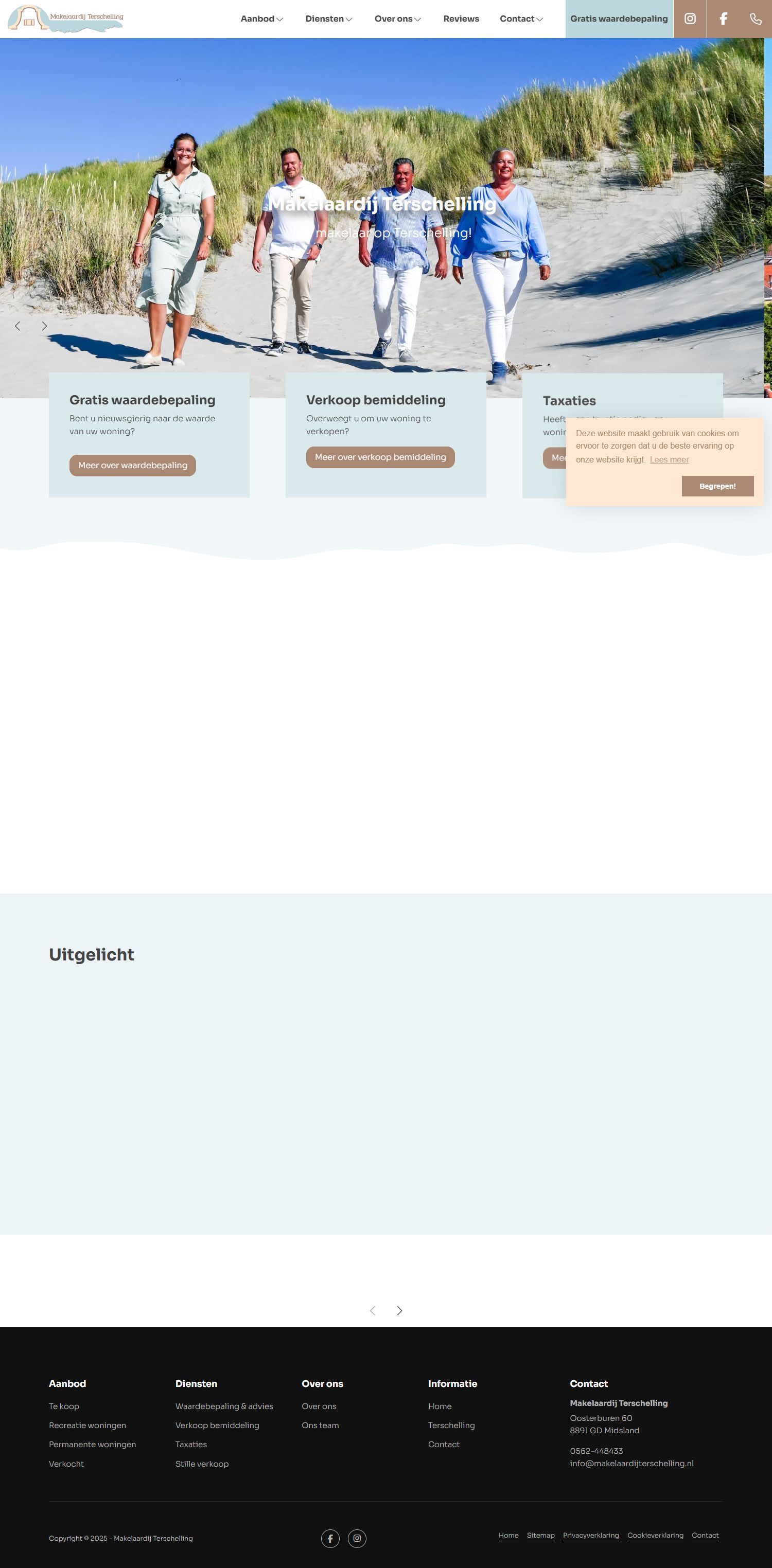 Screenshot of the website of www.makelaardijterschelling.nl