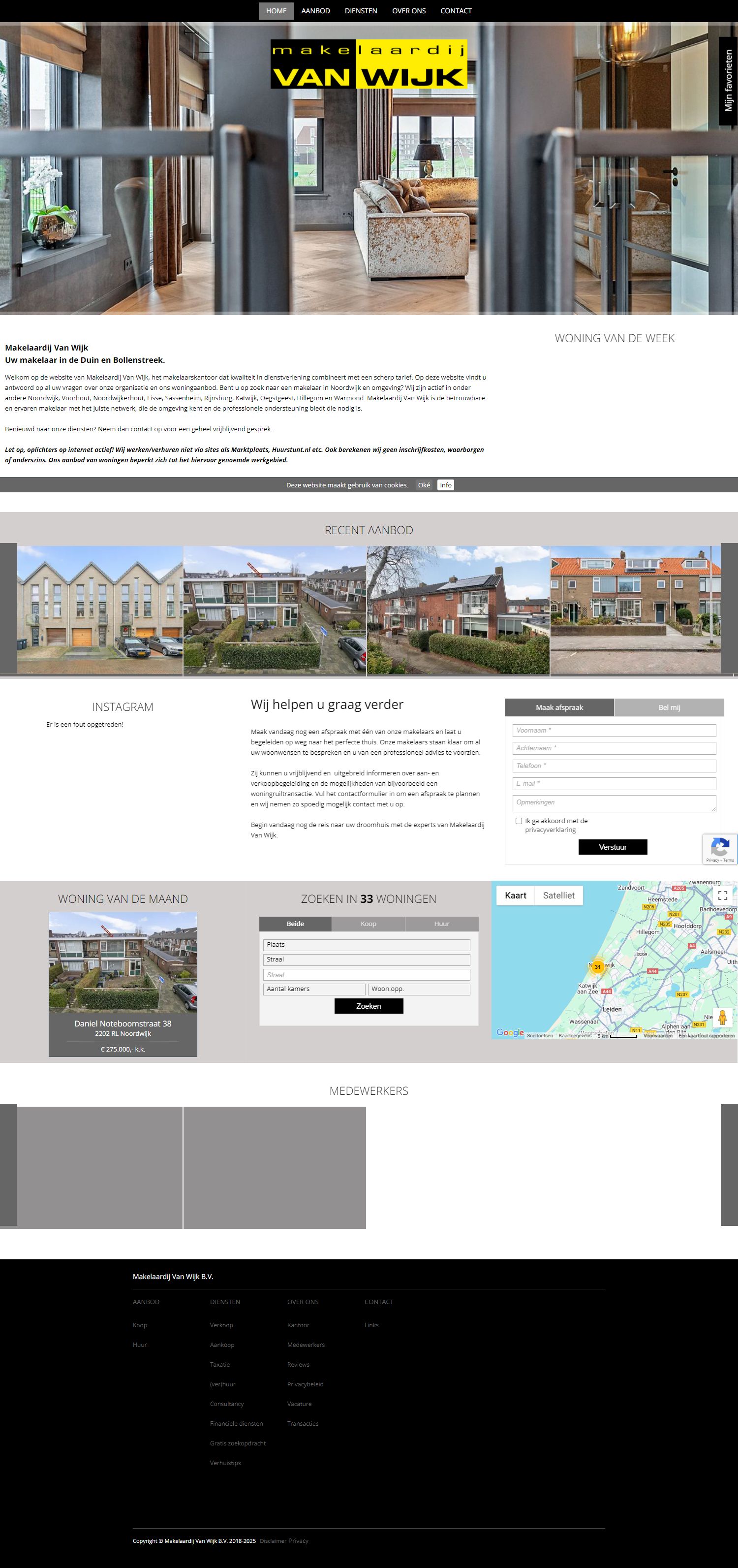 Screenshot van de website van www.makelaardijvanwijk.nl