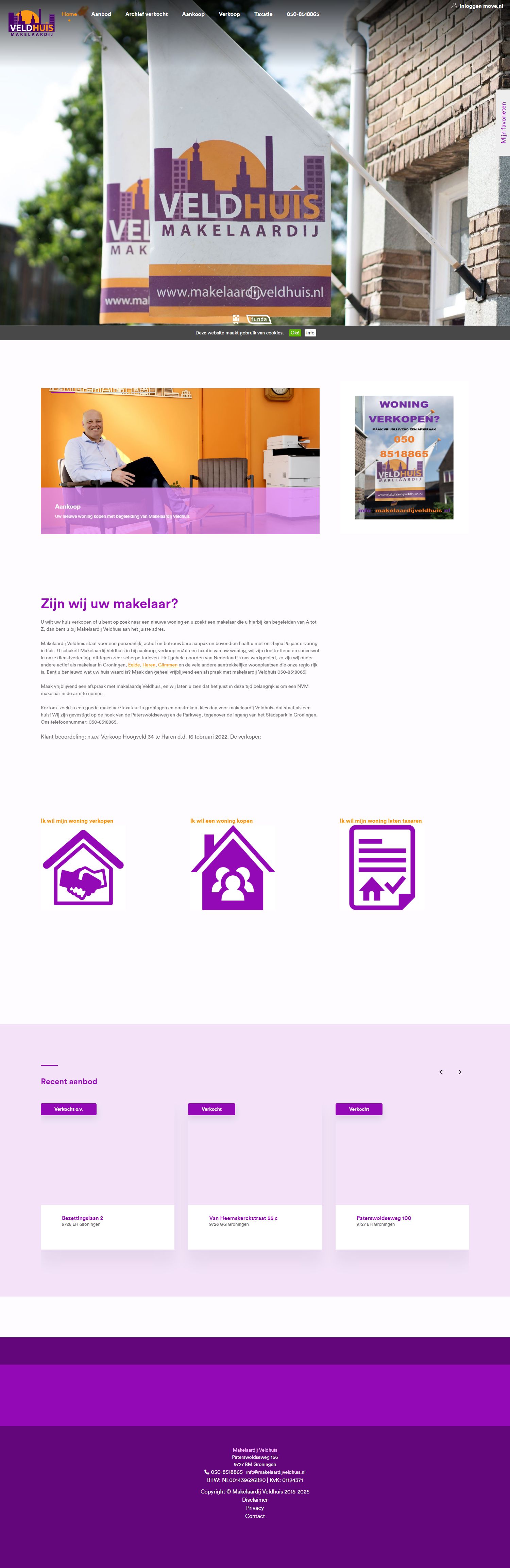 Screenshot van de website van www.makelaardijveldhuis.nl