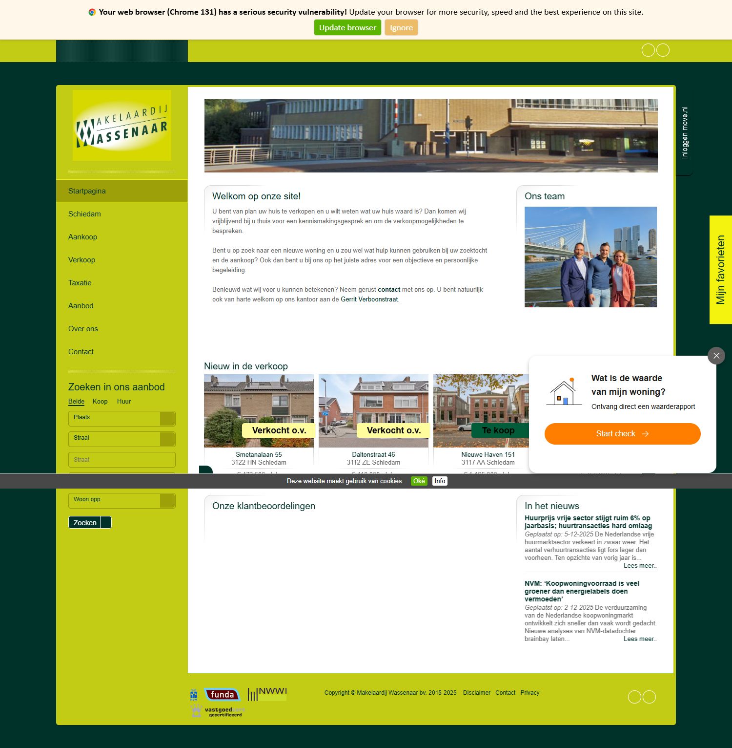 Screenshot van de website van www.makelaardijwassenaar.nl