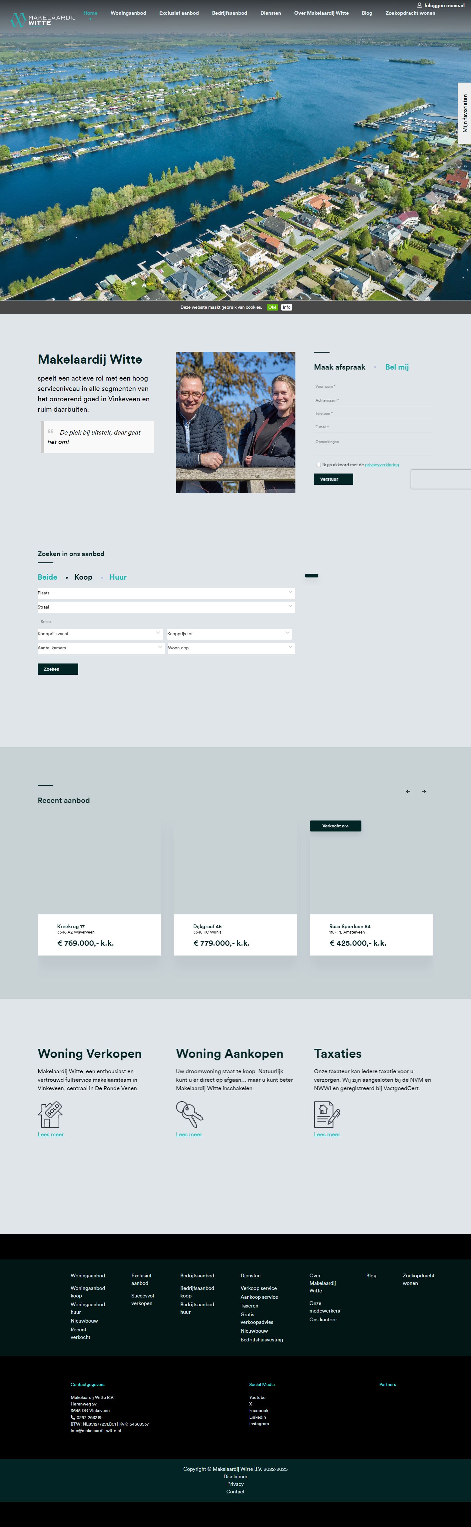 Screenshot van de website van www.makelaardij-witte.nl