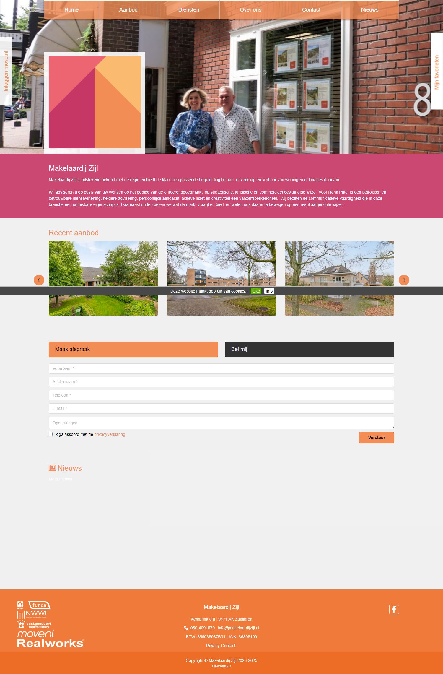 Screenshot van de website van www.makelaardijzijl.nl