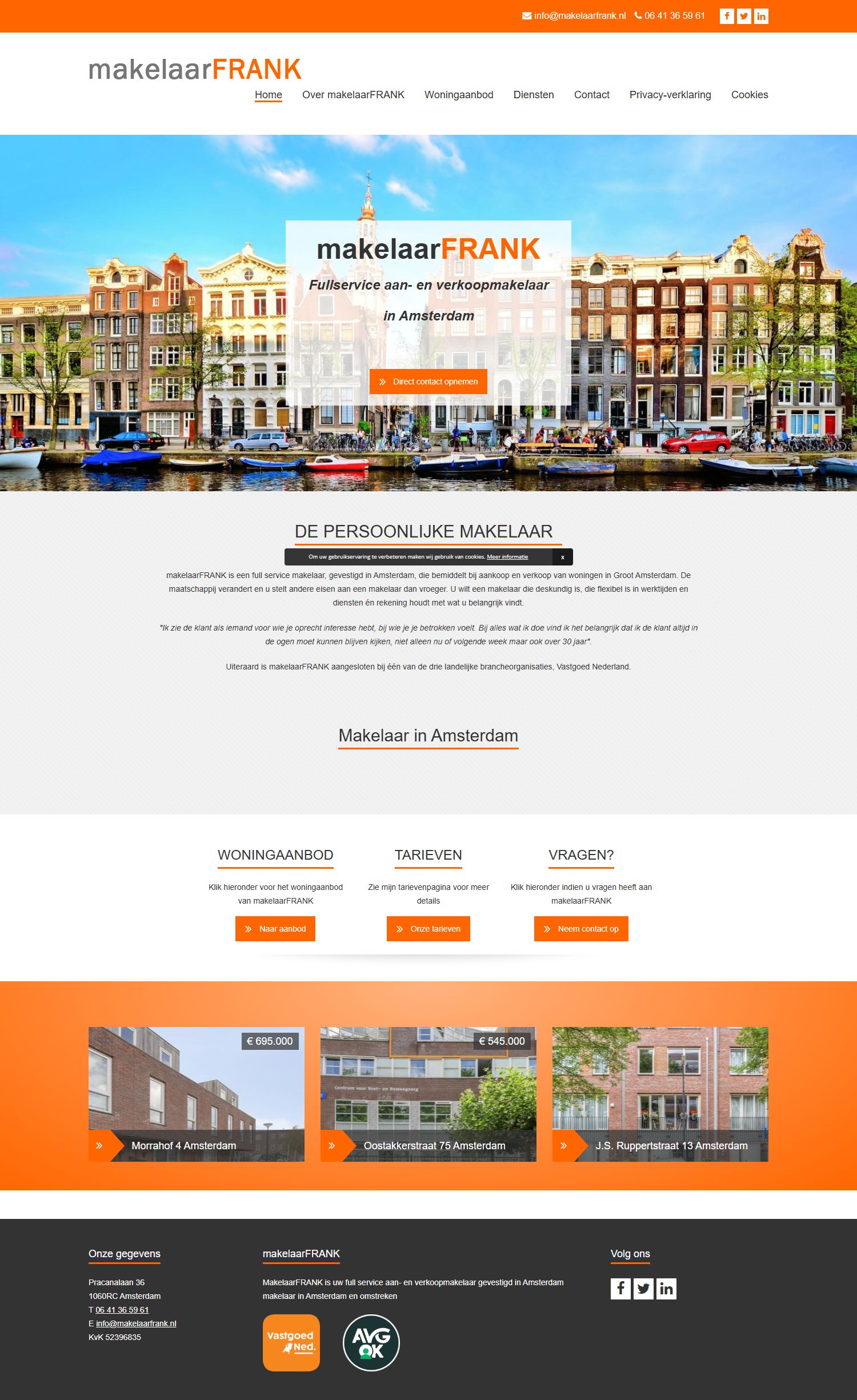 Screenshot van de website van www.makelaarfrank.nl