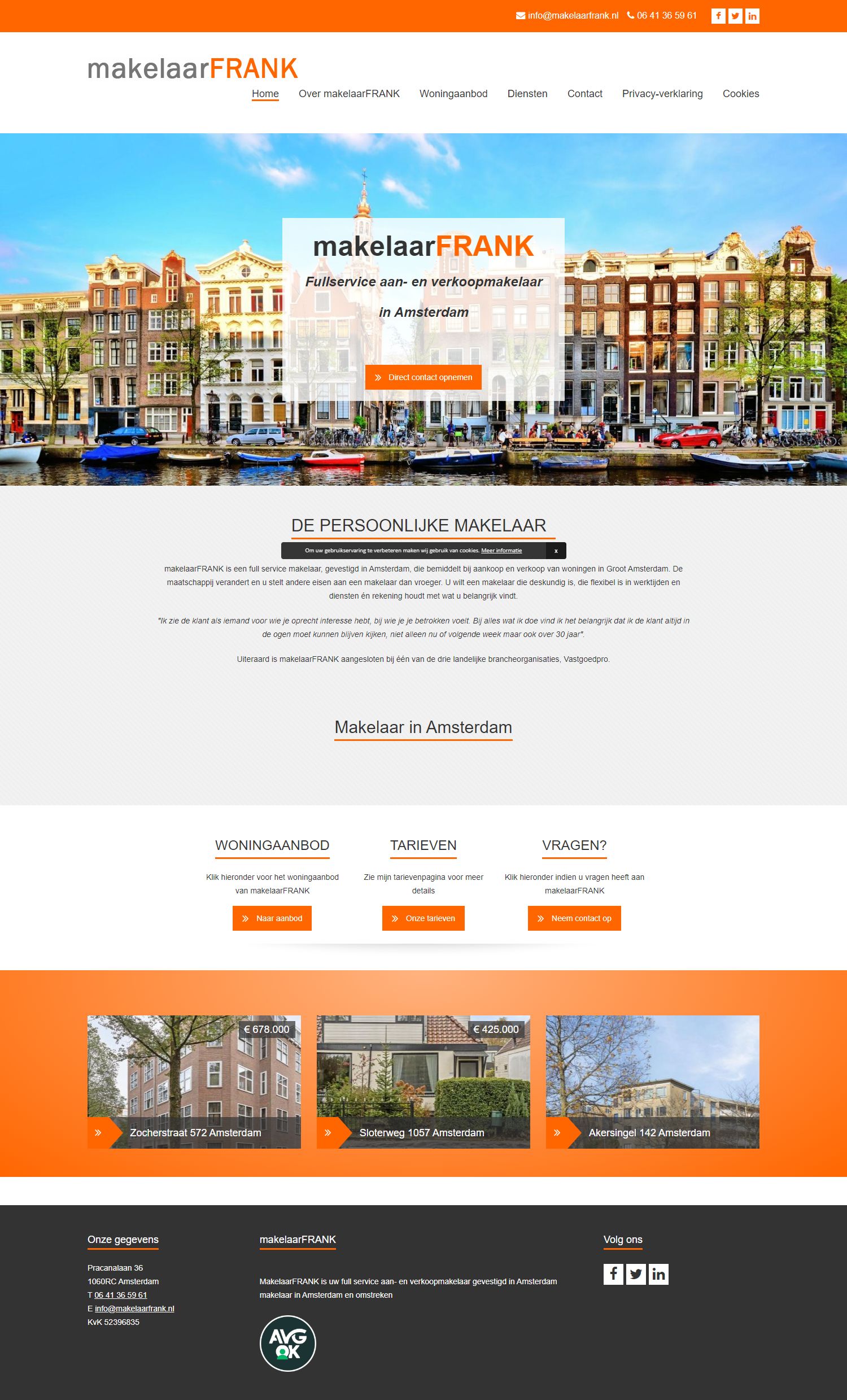 Screenshot van de website van makelaarfrank.nl