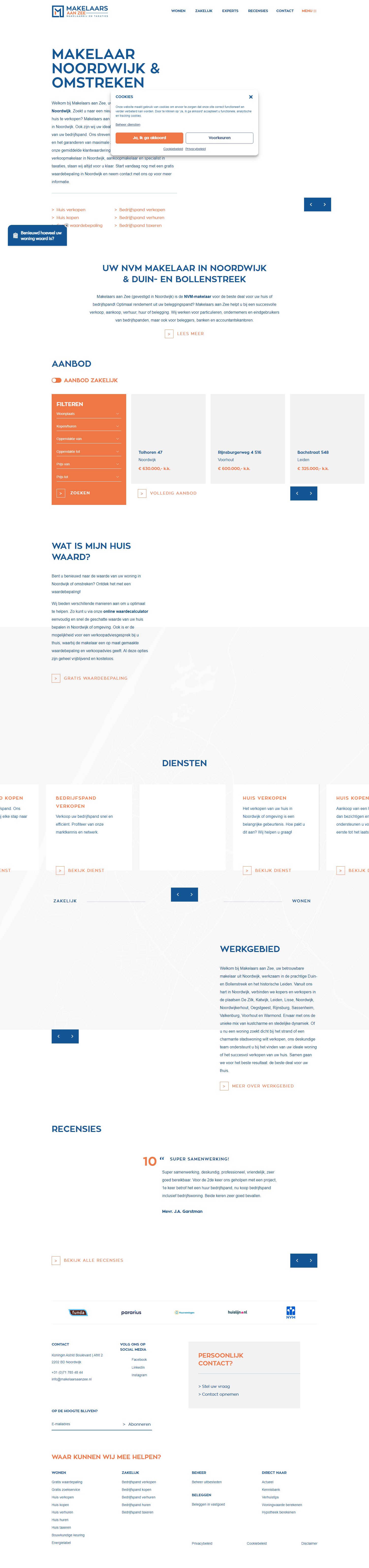 Screenshot van de website van www.makelaarsaanzee.nl