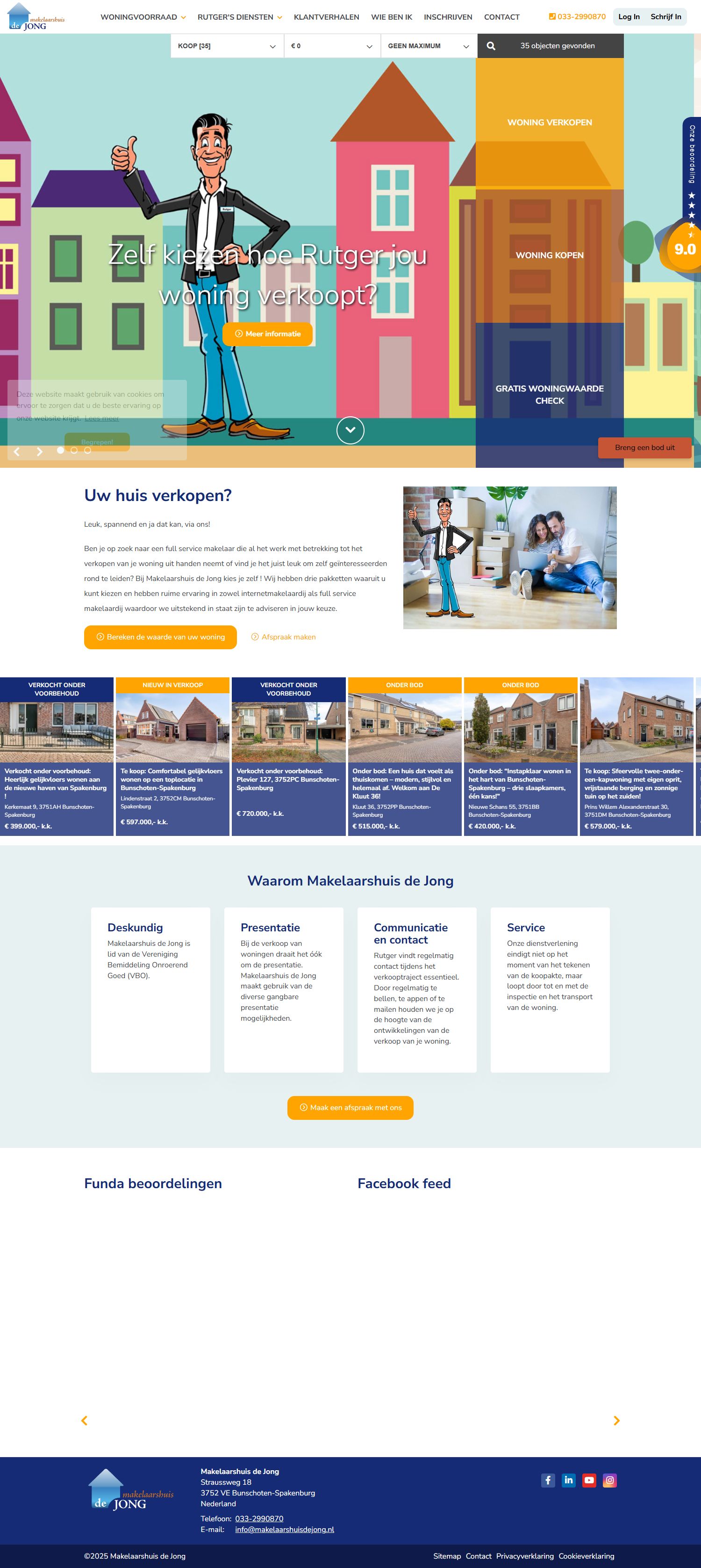 Screenshot of the website of www.makelaarshuisdejong.nl