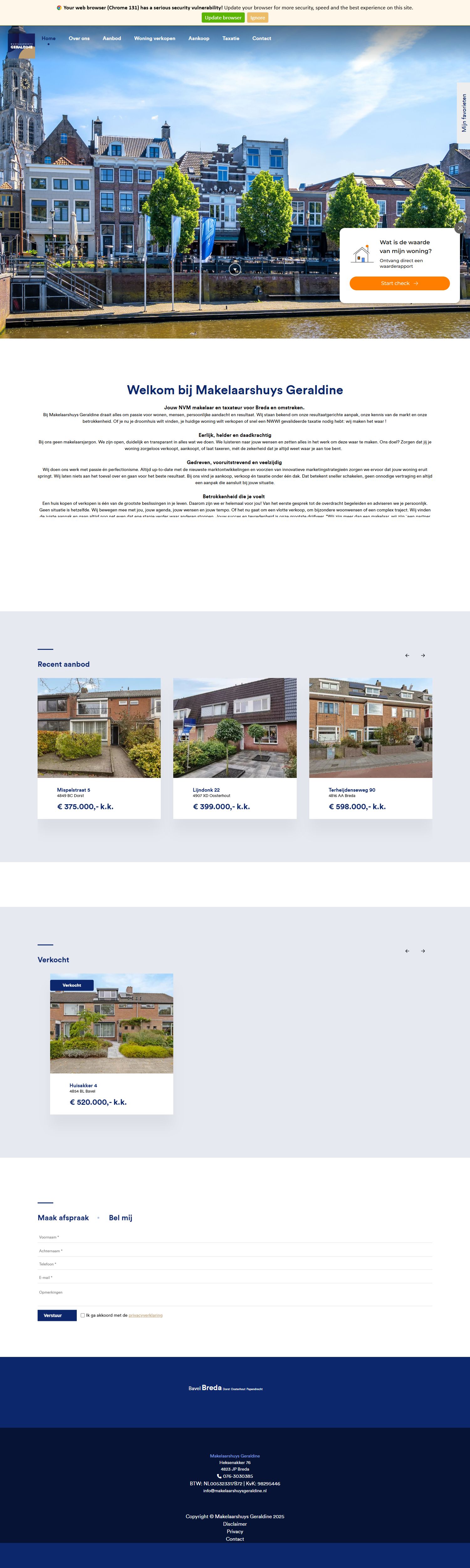 Screenshot of the website of www.makelaarshuysgeraldine.nl