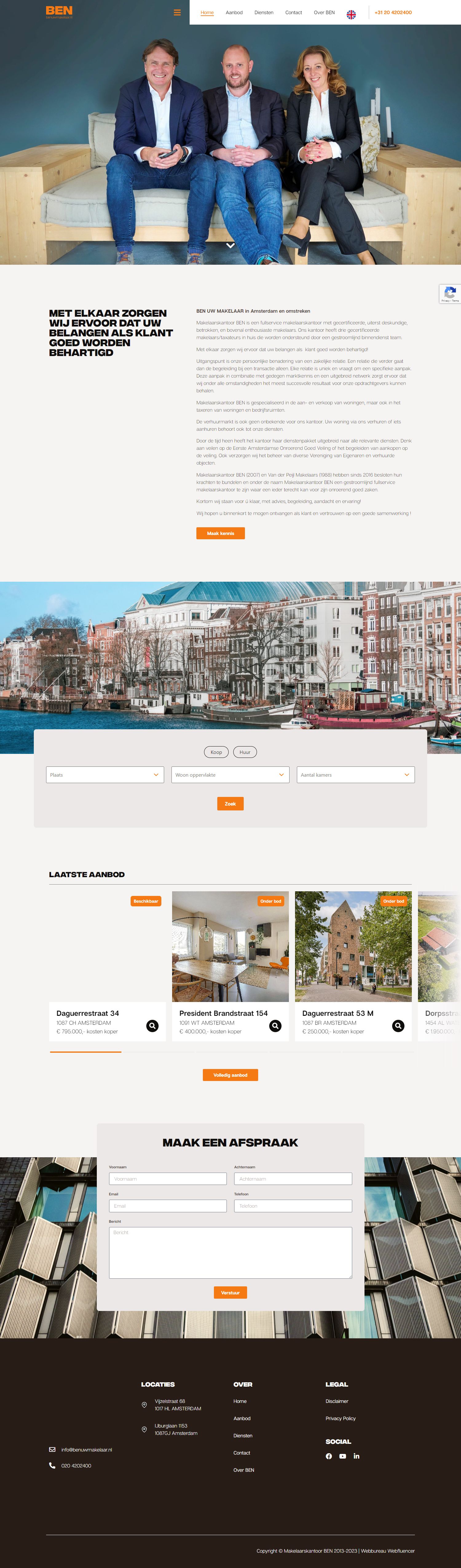 Screenshot van de website van www.benuwmakelaar.nl