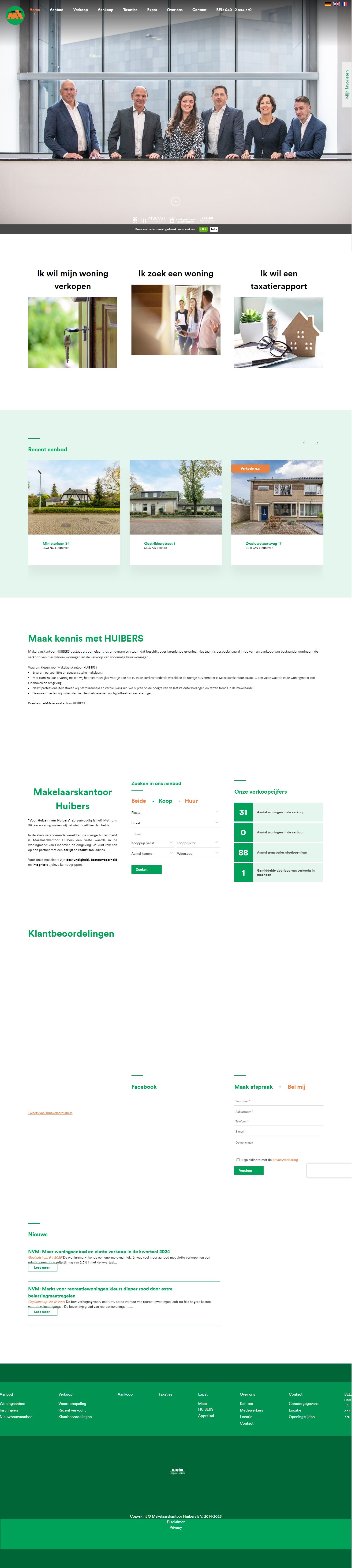 Screenshot van de website van www.huibers.nl