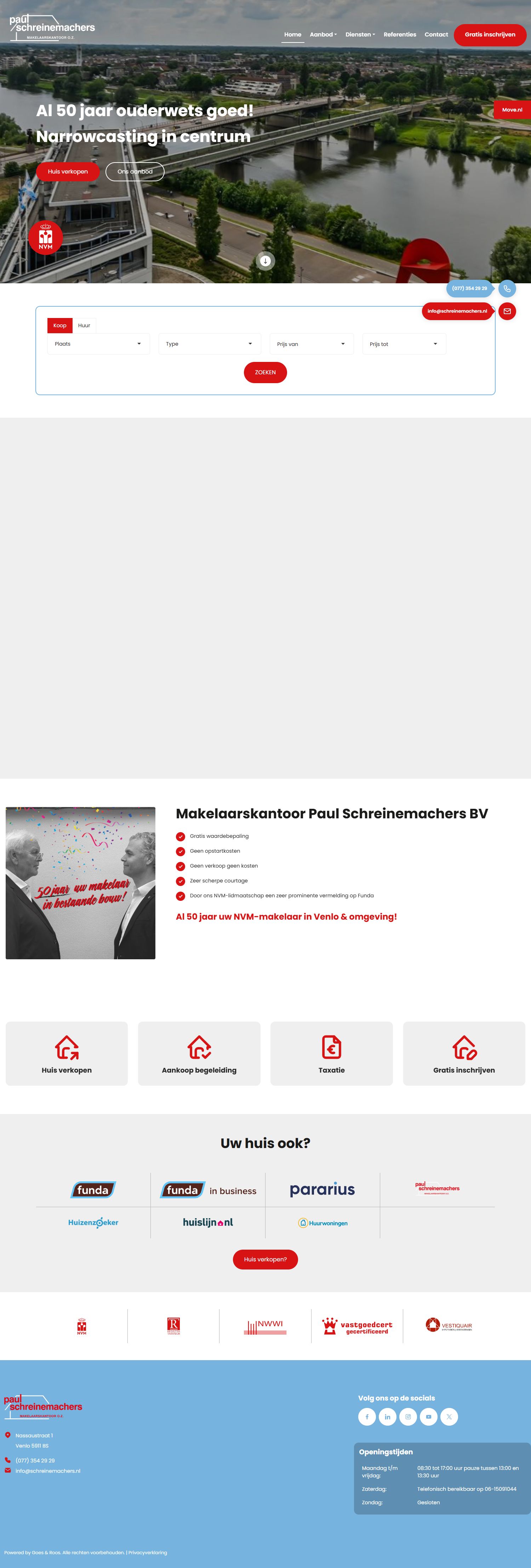 Screenshot van de website van schreinemachers.nl