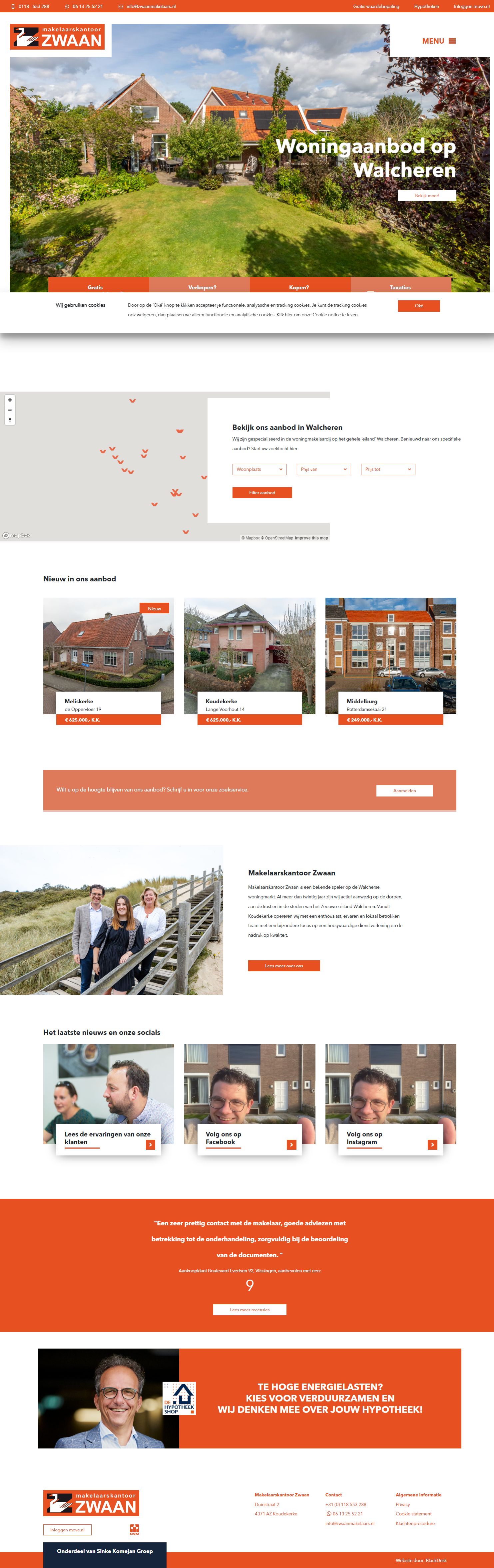 Screenshot van de website van www.zwaanmakelaars.nl