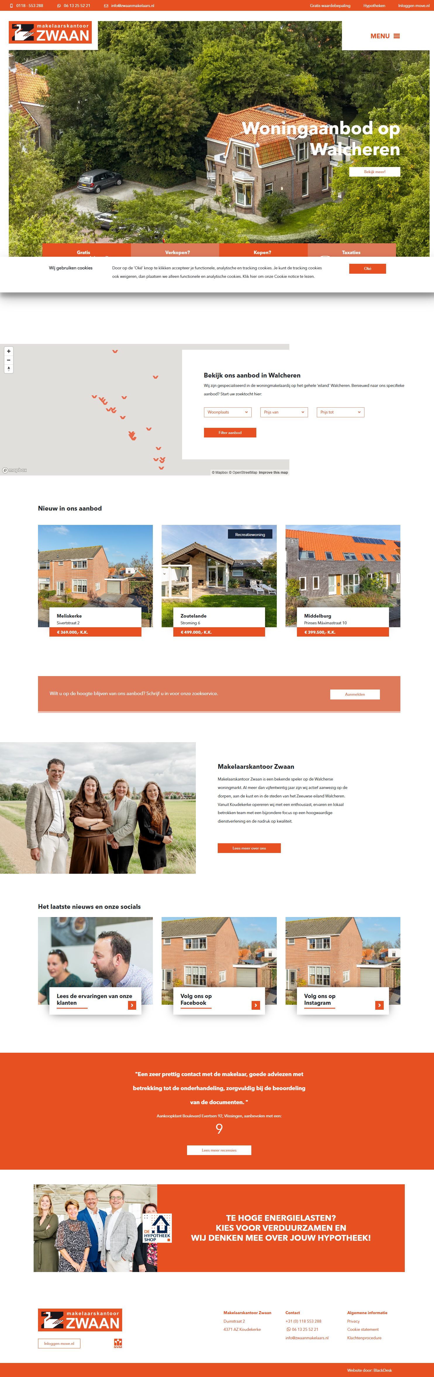 Screenshot of the website of www.zwaanmakelaars.nl