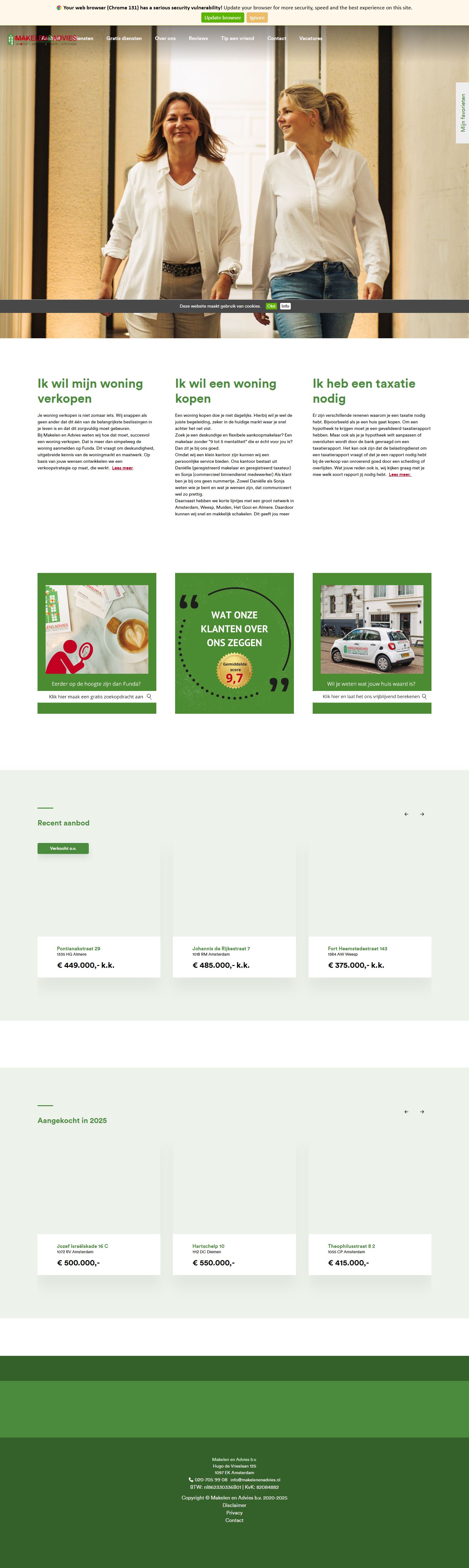 Screenshot of the website of www.makelenenadvies.nl