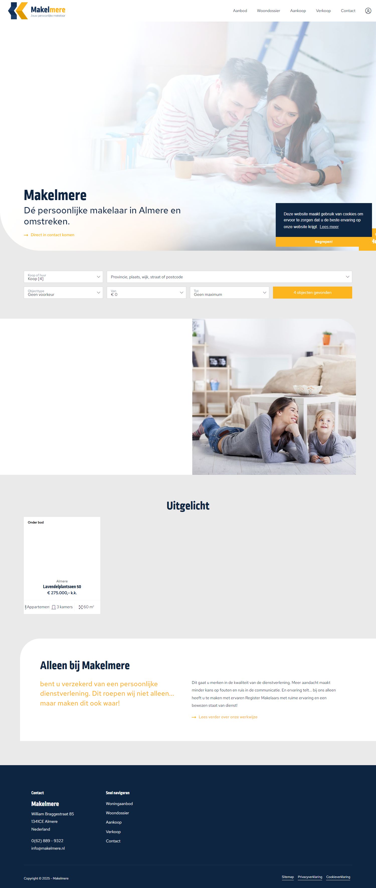 Screenshot van de website van www.makelmere.nl