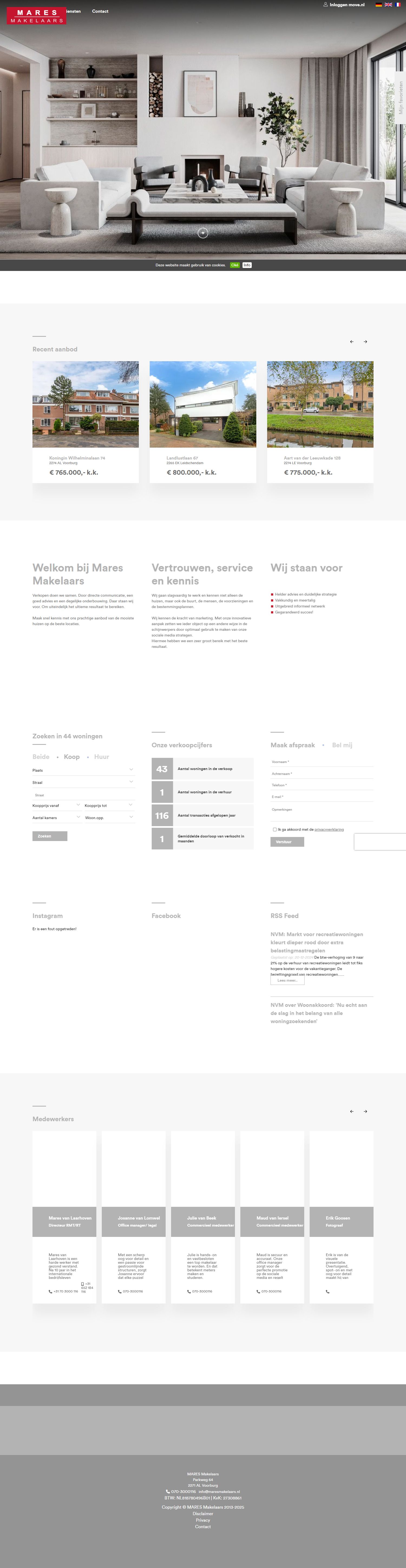 Screenshot van de website van www.maresmakelaars.nl