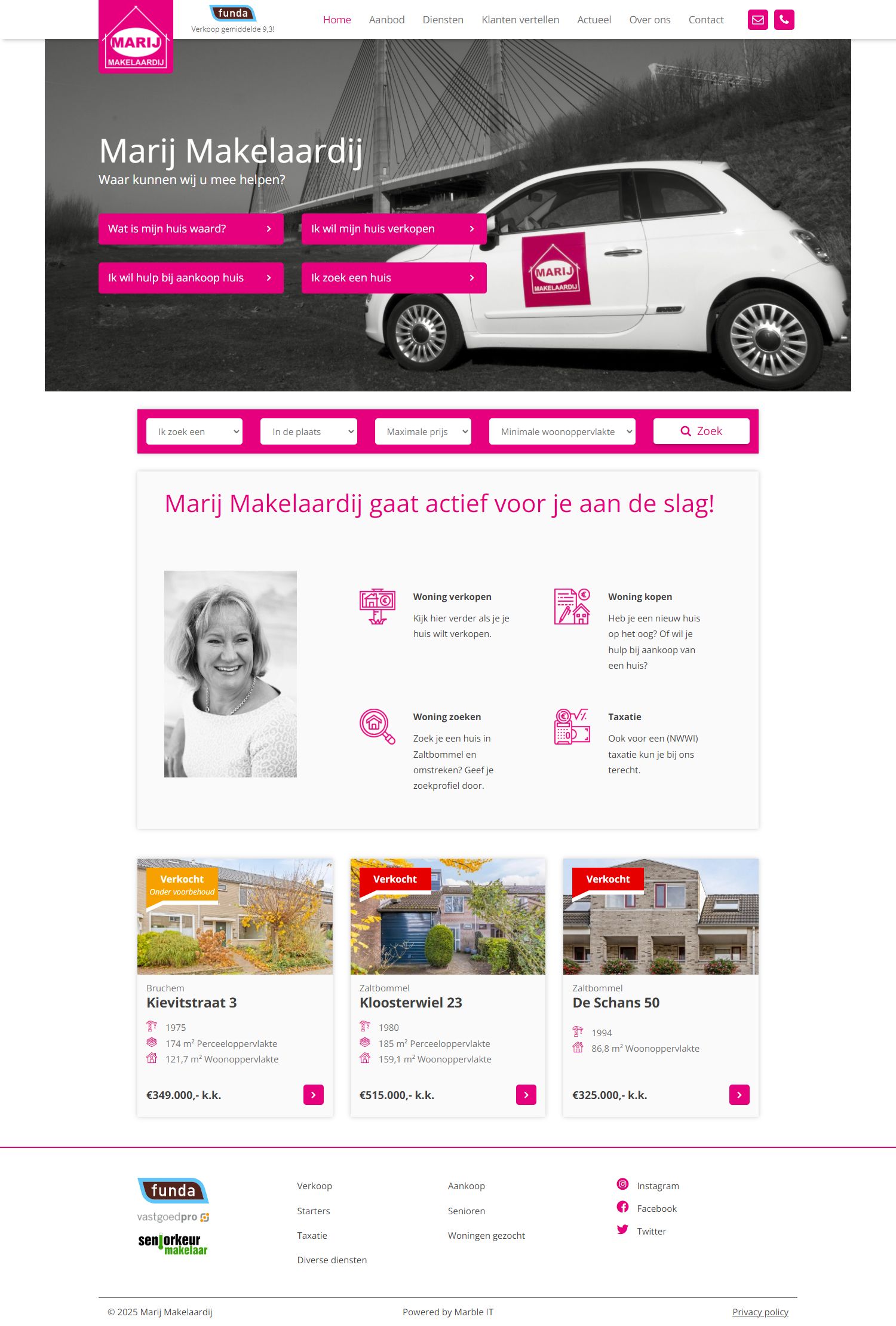 Screenshot van de website van www.marijmakelaardij.nl