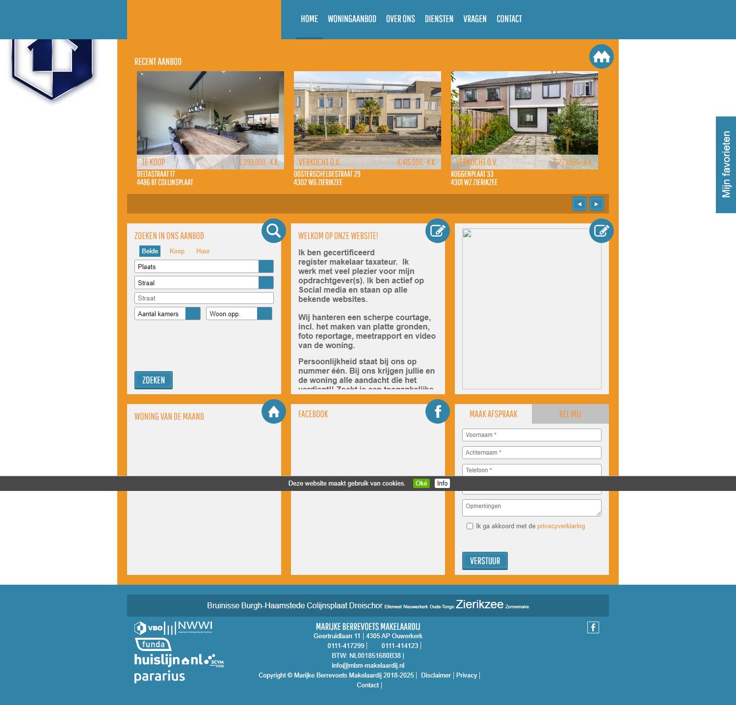 Screenshot van de website van www.mbm-makelaardij.nl