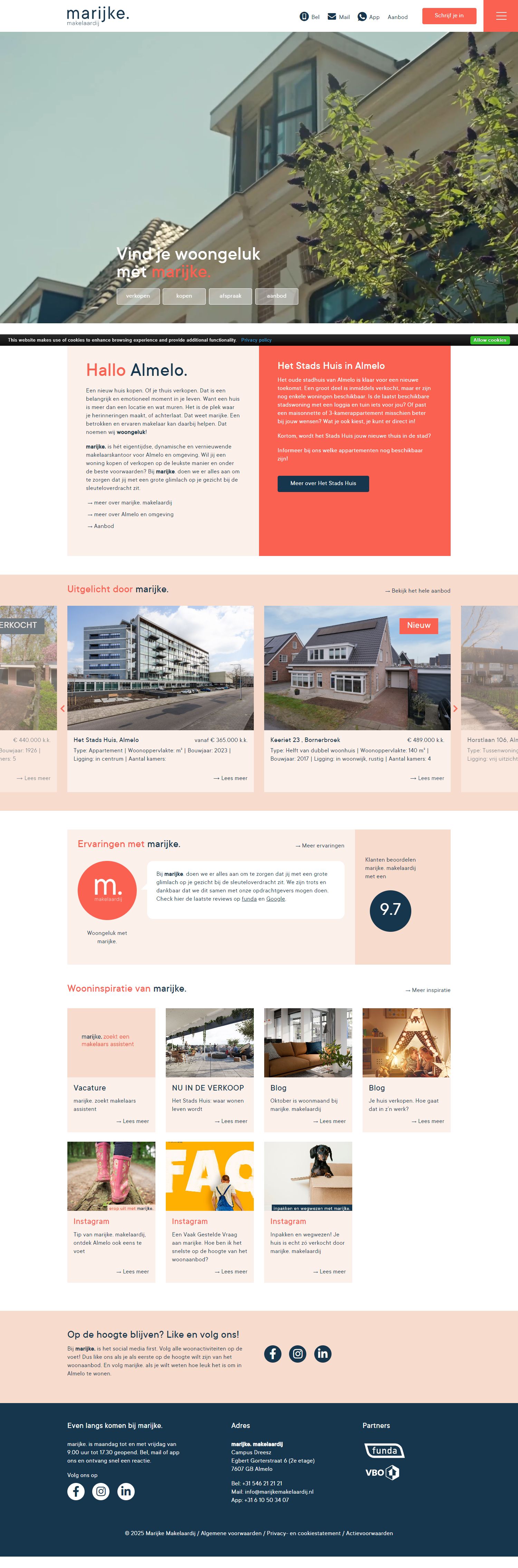 Screenshot van de website van www.marijkemakelaardij.nl