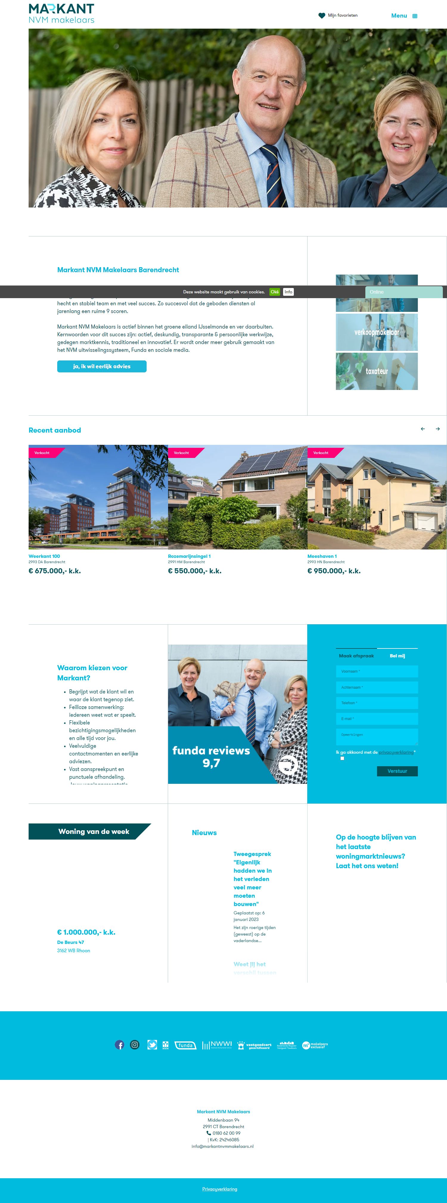 Screenshot van de website van www.markantnvmmakelaars.nl