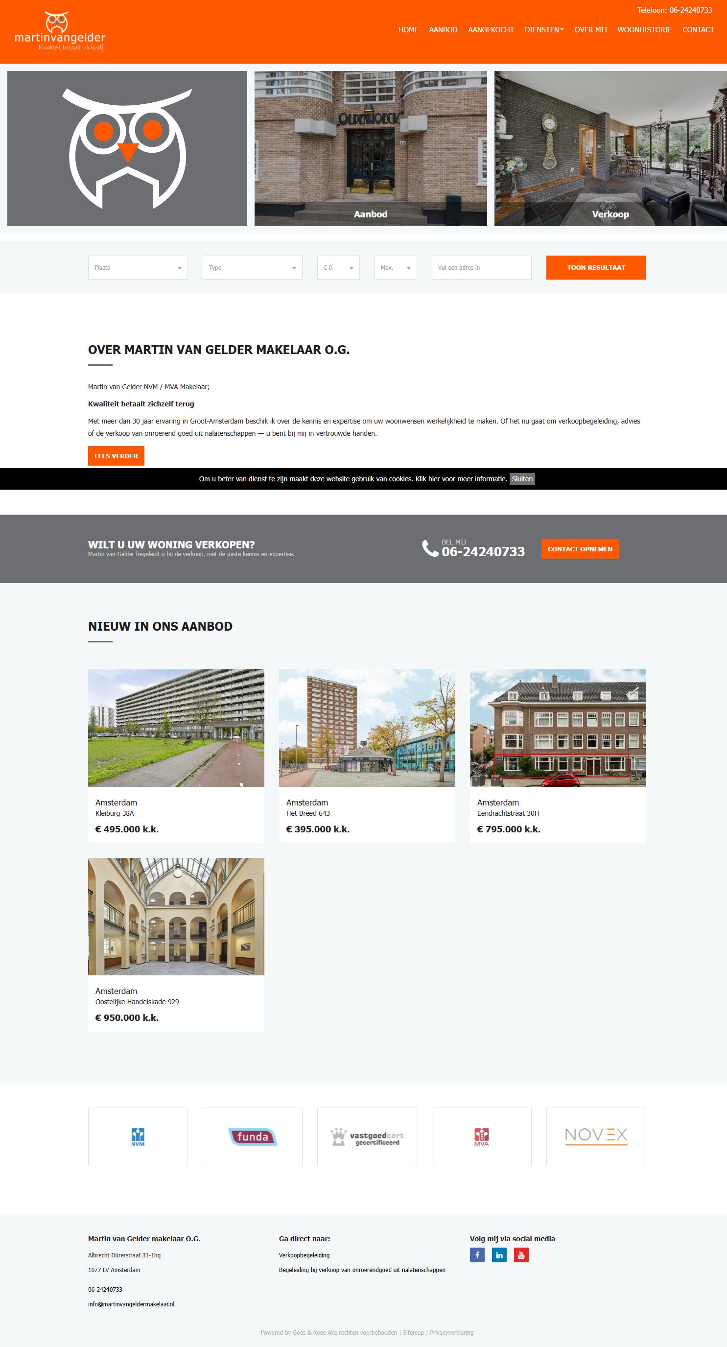 Screenshot van de website van www.martinvangeldermakelaar.nl