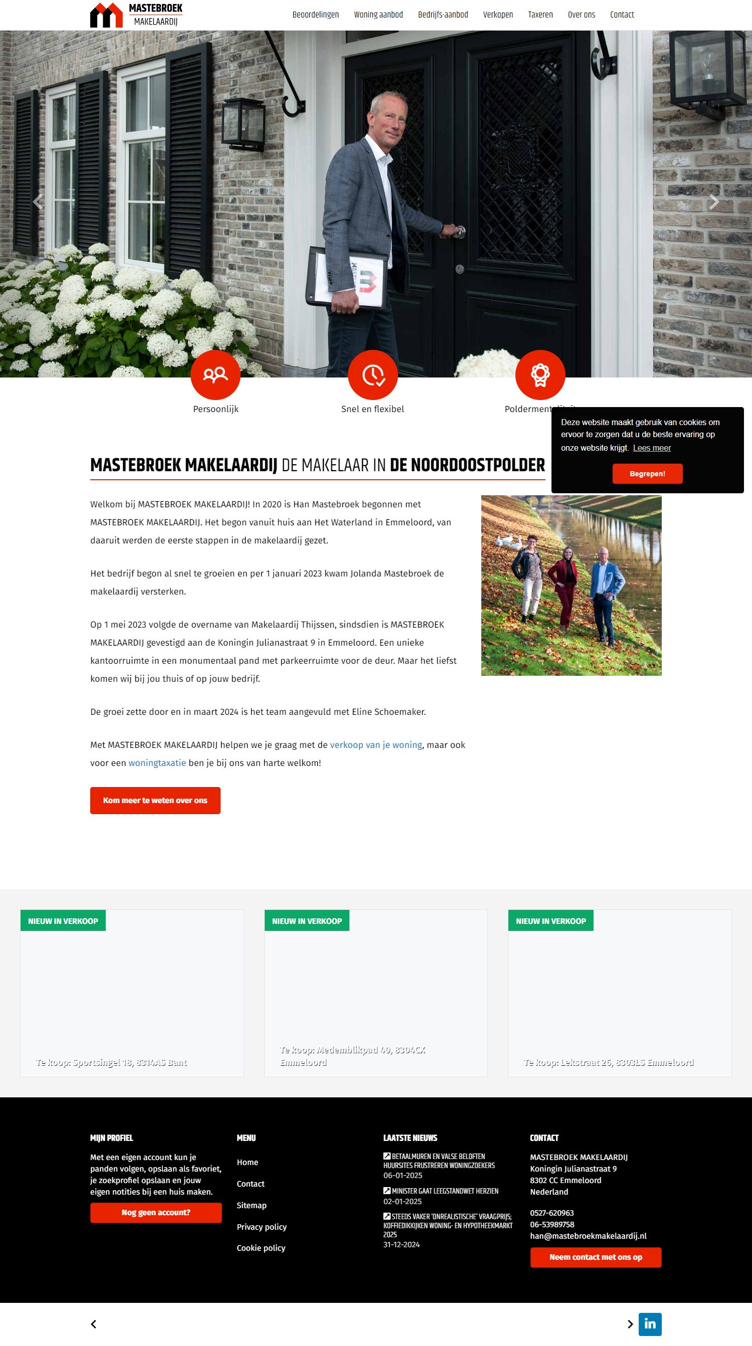 Screenshot van de website van www.mastebroekmakelaardij.nl