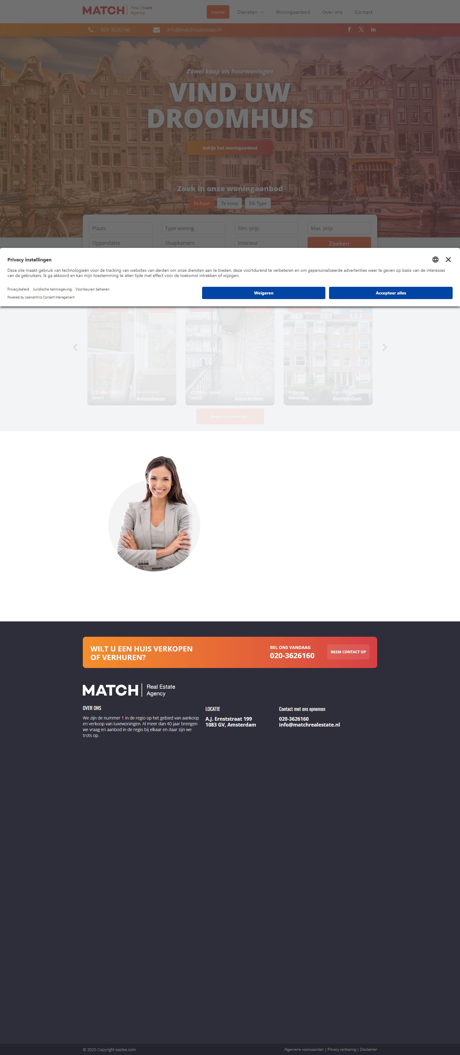 Screenshot van de website van www.matchrealestate.nl