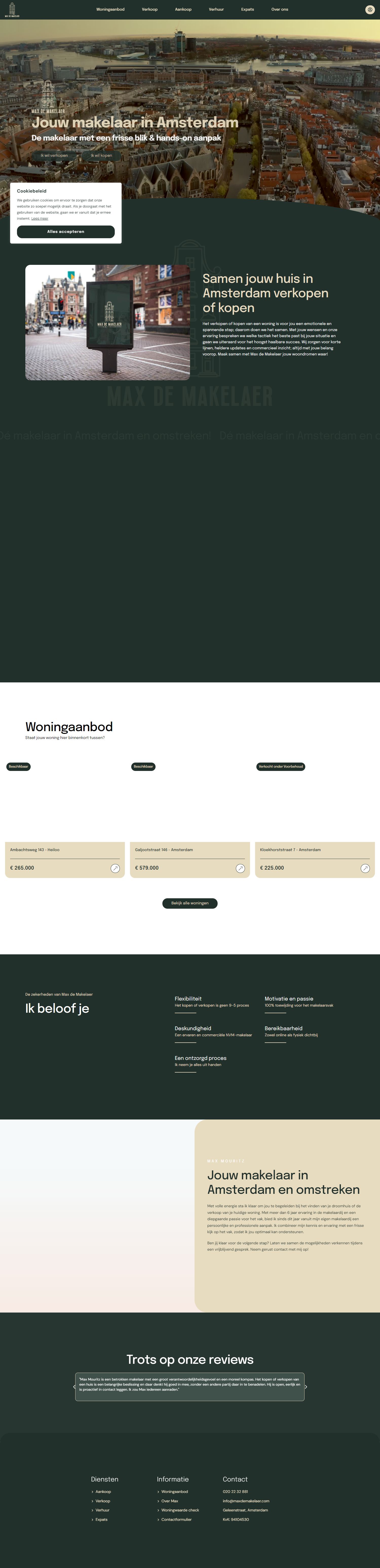 Screenshot van de website van www.maxdemakelaer.com