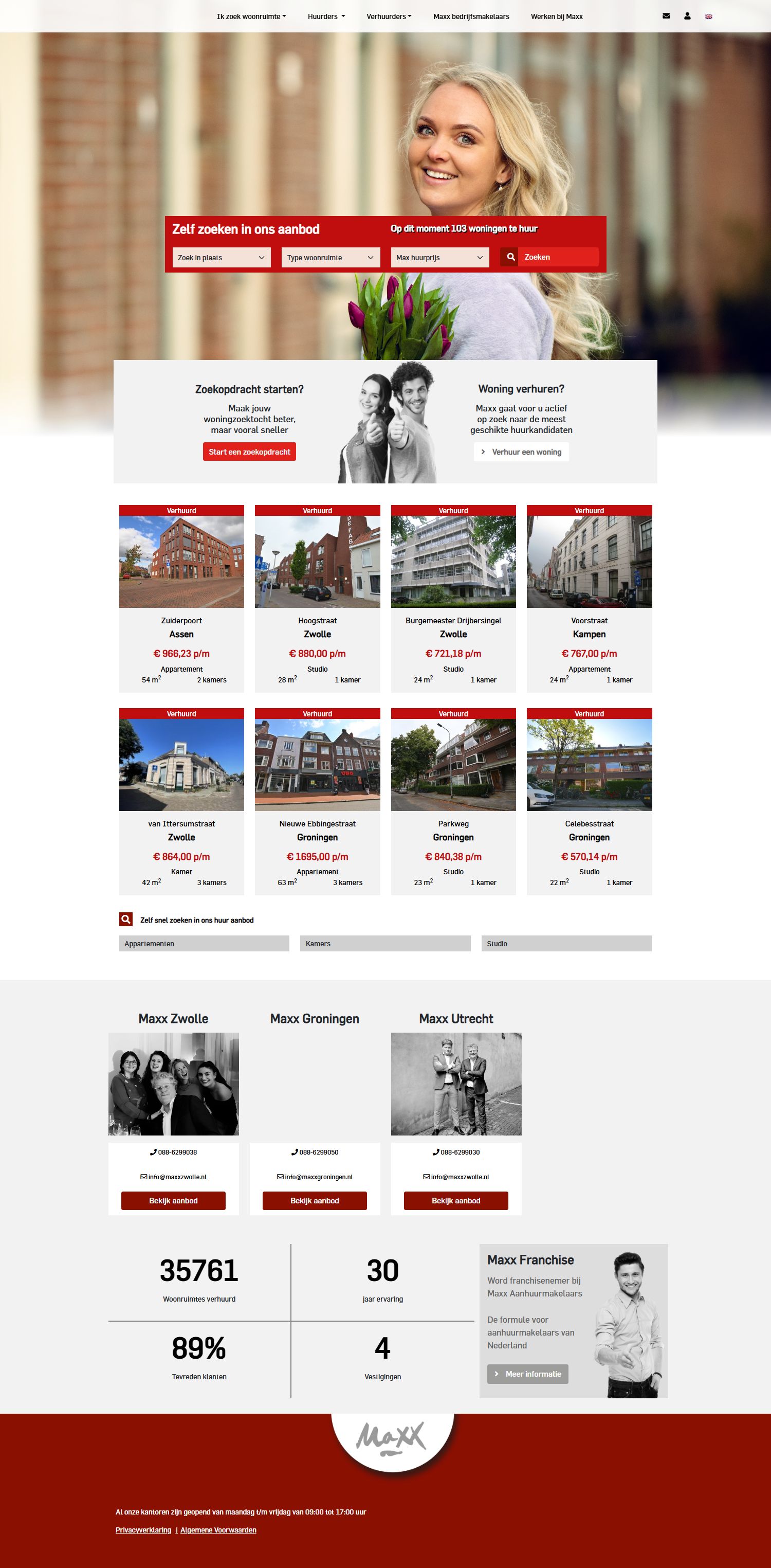 Screenshot van de website van www.maxxhuren.nl