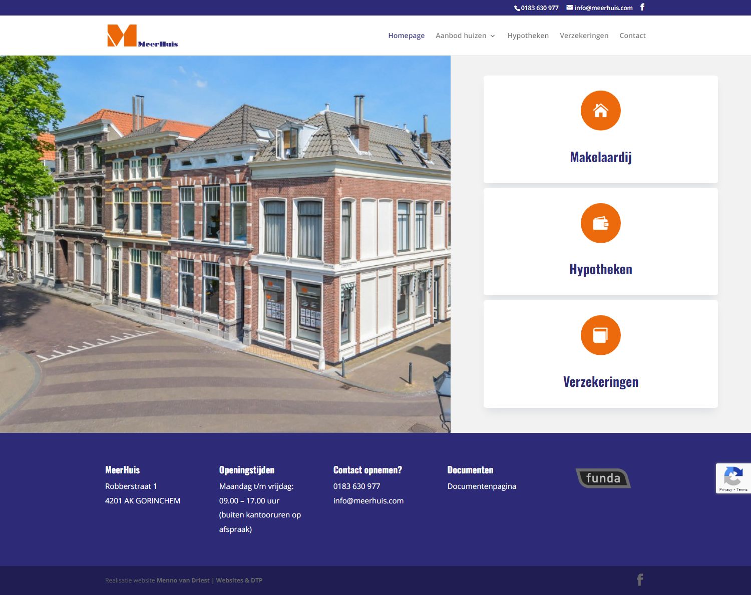 Screenshot van de website van www.meerhuis.com