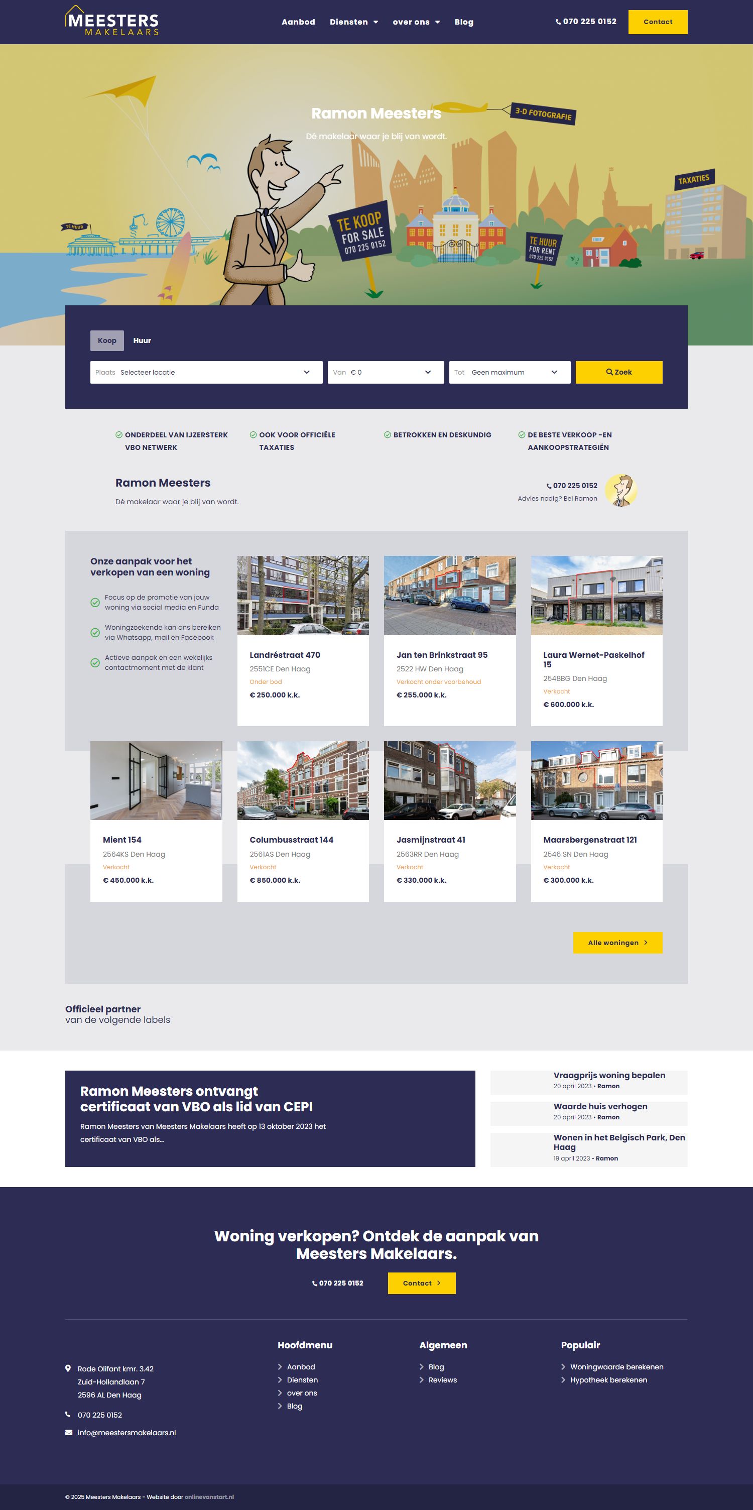 Screenshot van de website van www.meestersmakelaars.nl