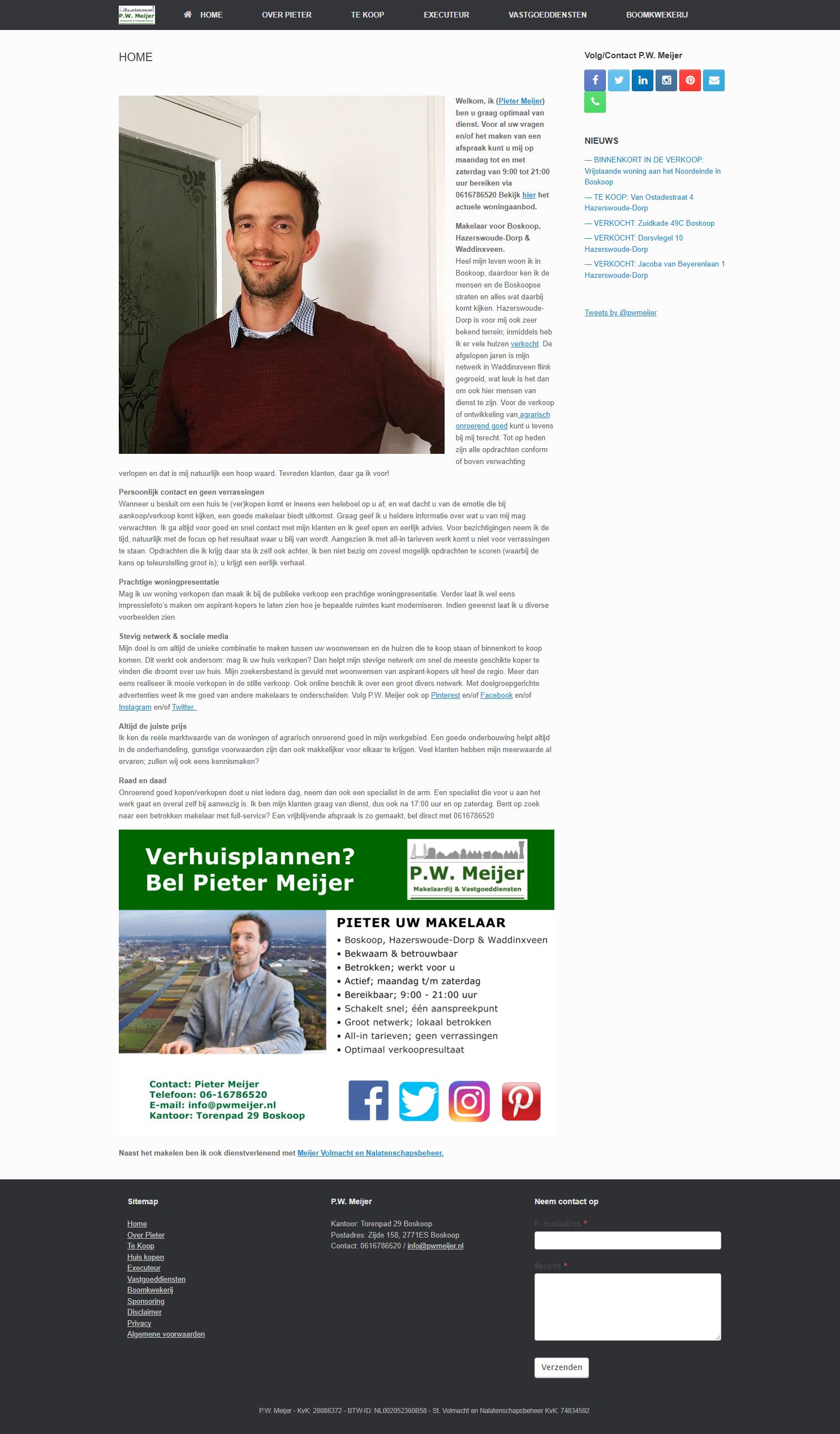 Screenshot van de website van www.pwmeijer.nl