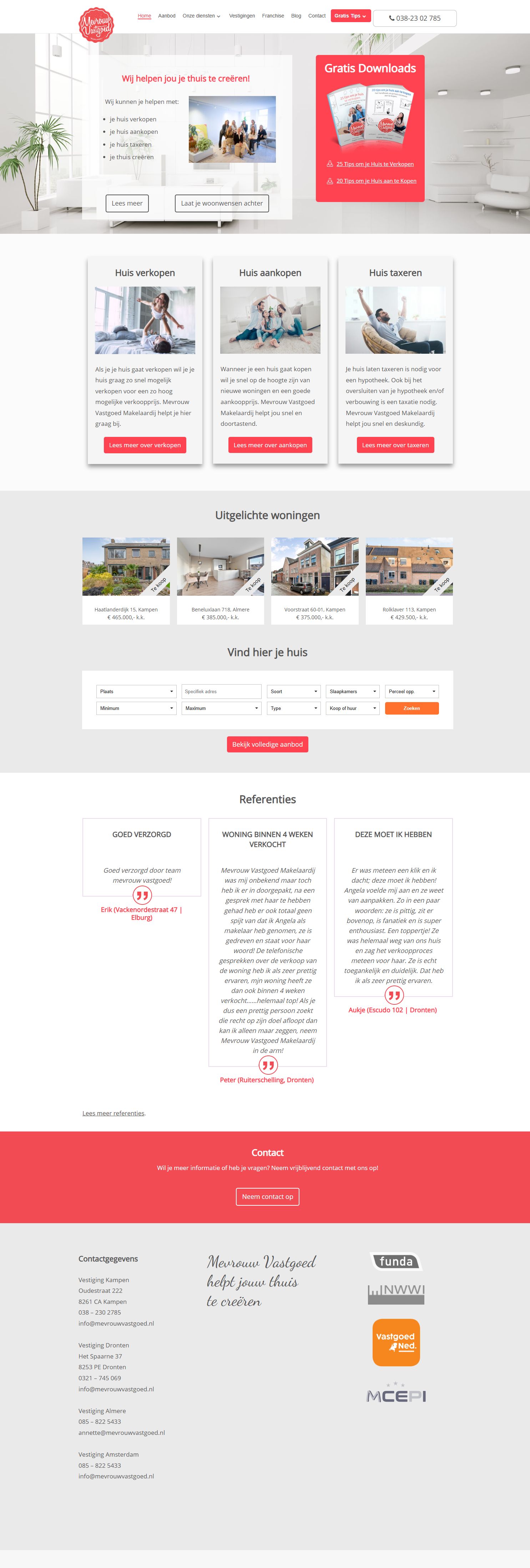 Screenshot of the website of www.mevrouwvastgoed.nl