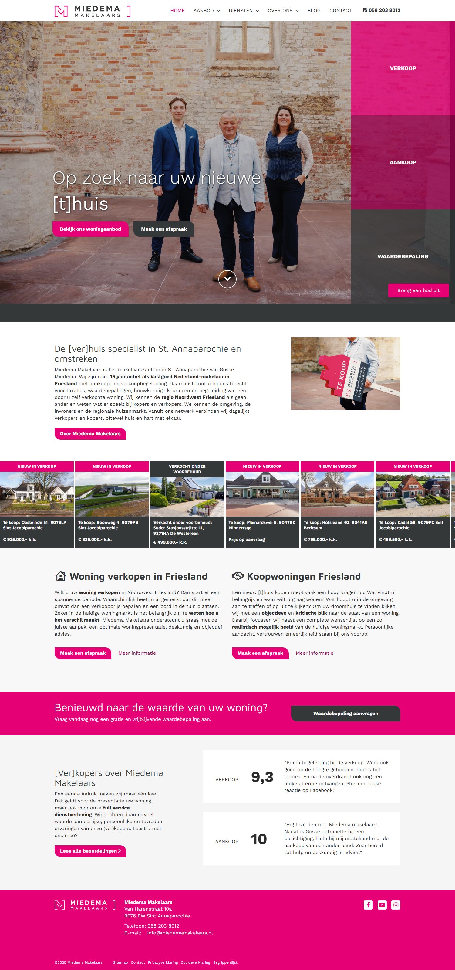 Screenshot of the website of www.miedemamakelaars.nl