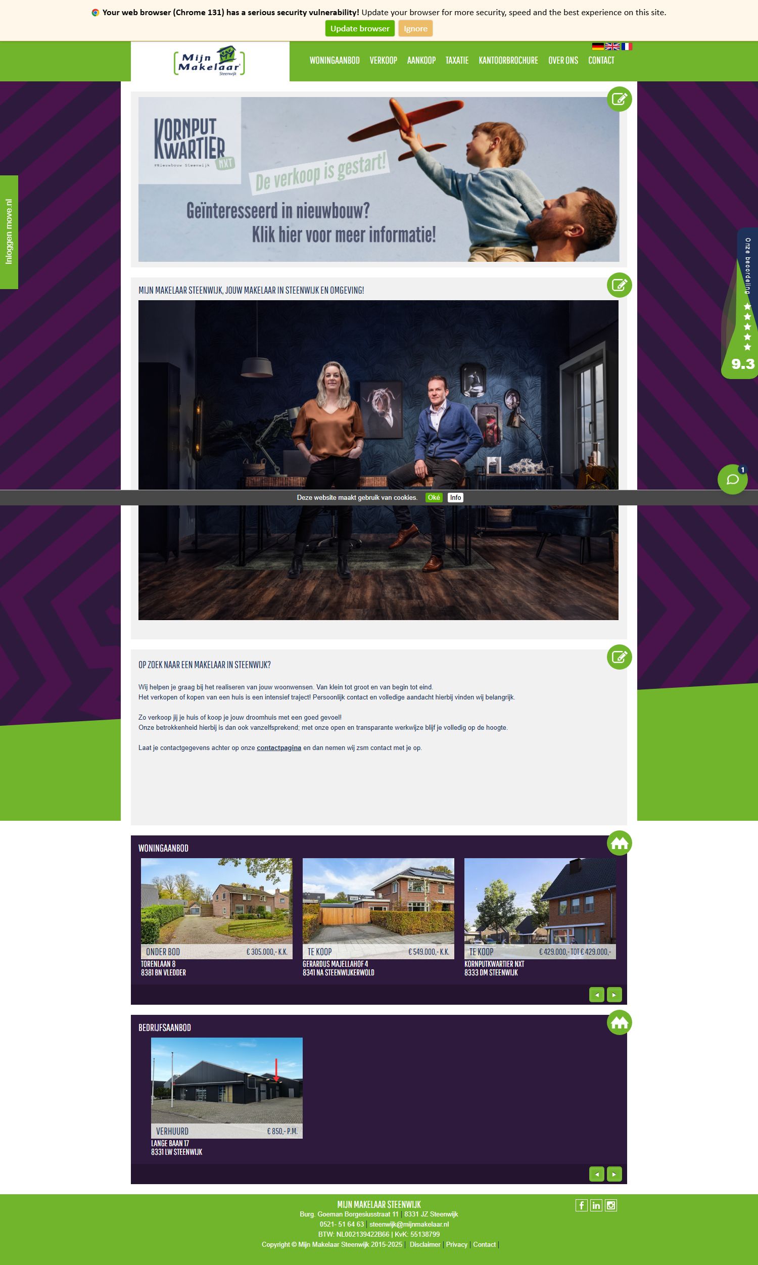 Screenshot of the website of www.mijnmakelaarsteenwijk.nl