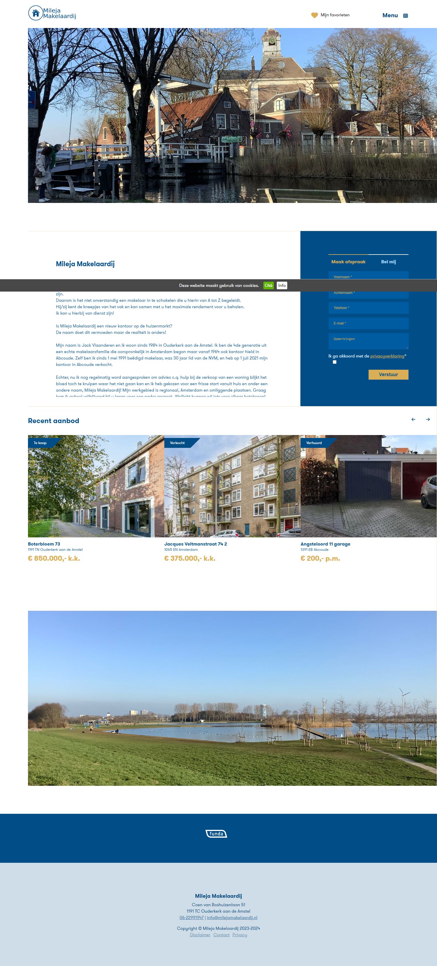 Screenshot van de website van www.milejamakelaardij.nl