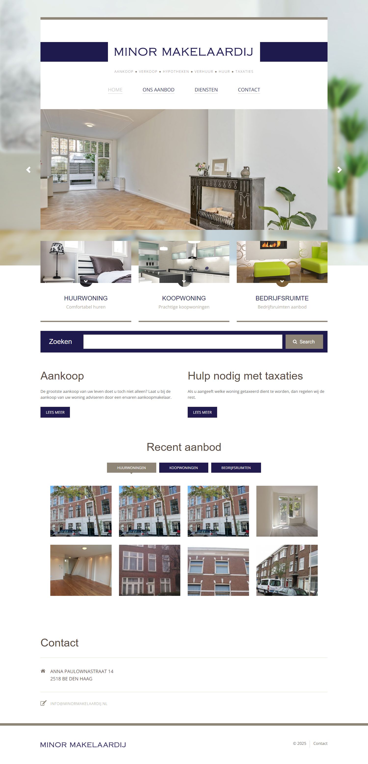 Screenshot van de website van www.minormakelaardij.nl