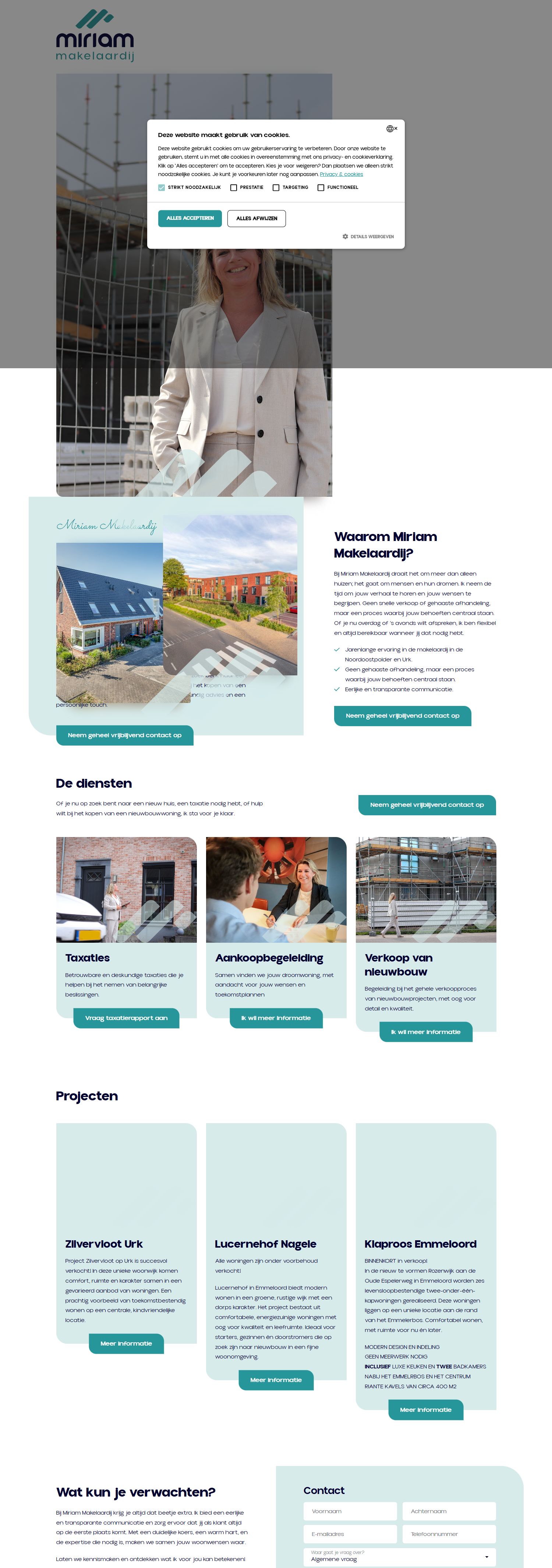Screenshot van de website van www.miriammakelaardij.nl